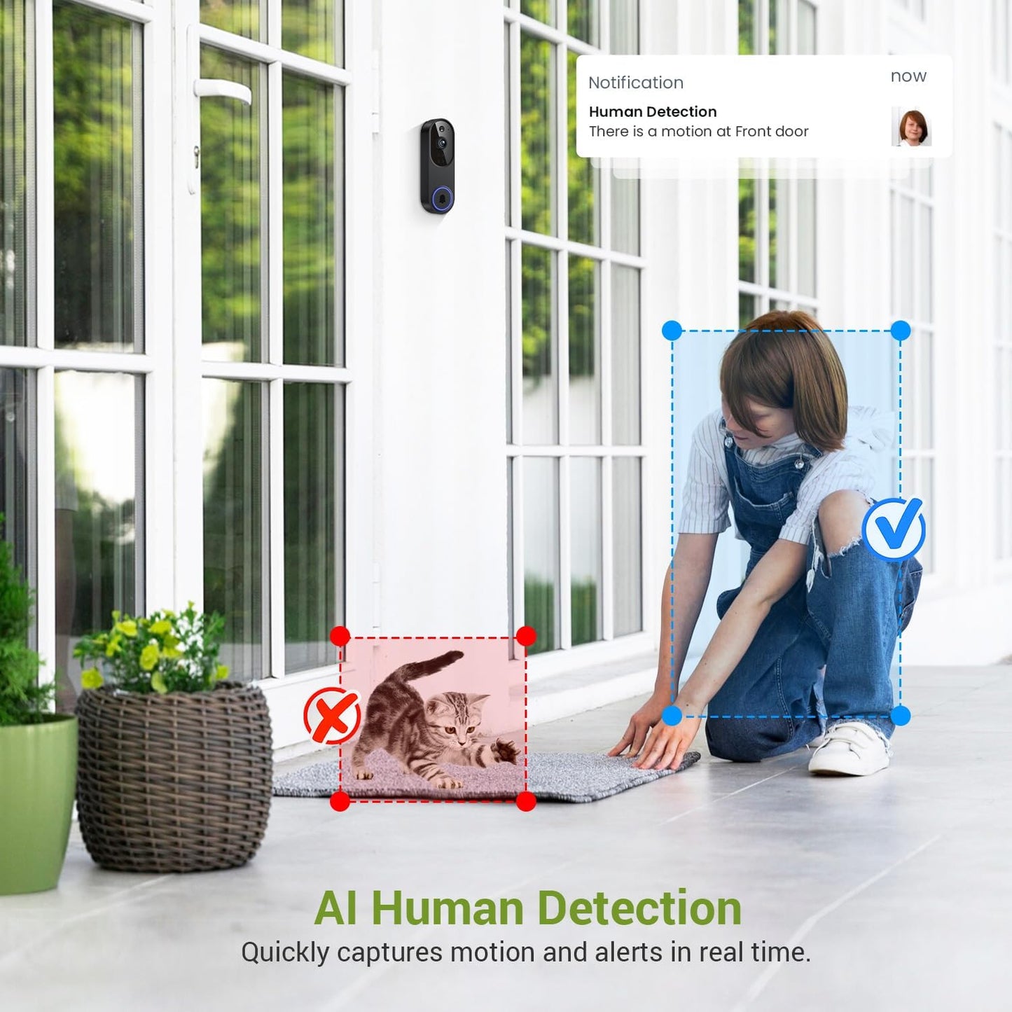 Lunelyx 1080P 2.4G Wireless Video Doorbell Camera, Outdoor Surveillance Cameras, FHD Live View, Cloud Storage, AI Human