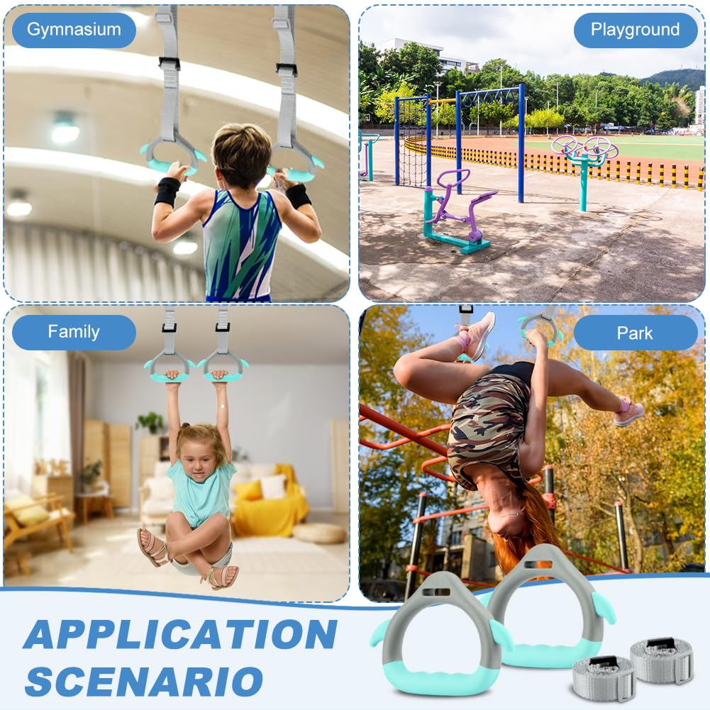 JIANWEI Gymnastics Rings for Kids Home Exercise, Fitness Children Trapeze Bar Pull Up Gym Rings Exercise Strength Training Equipment with Straps ＆ Adjustable Buckle Load-Bearing 40KG
