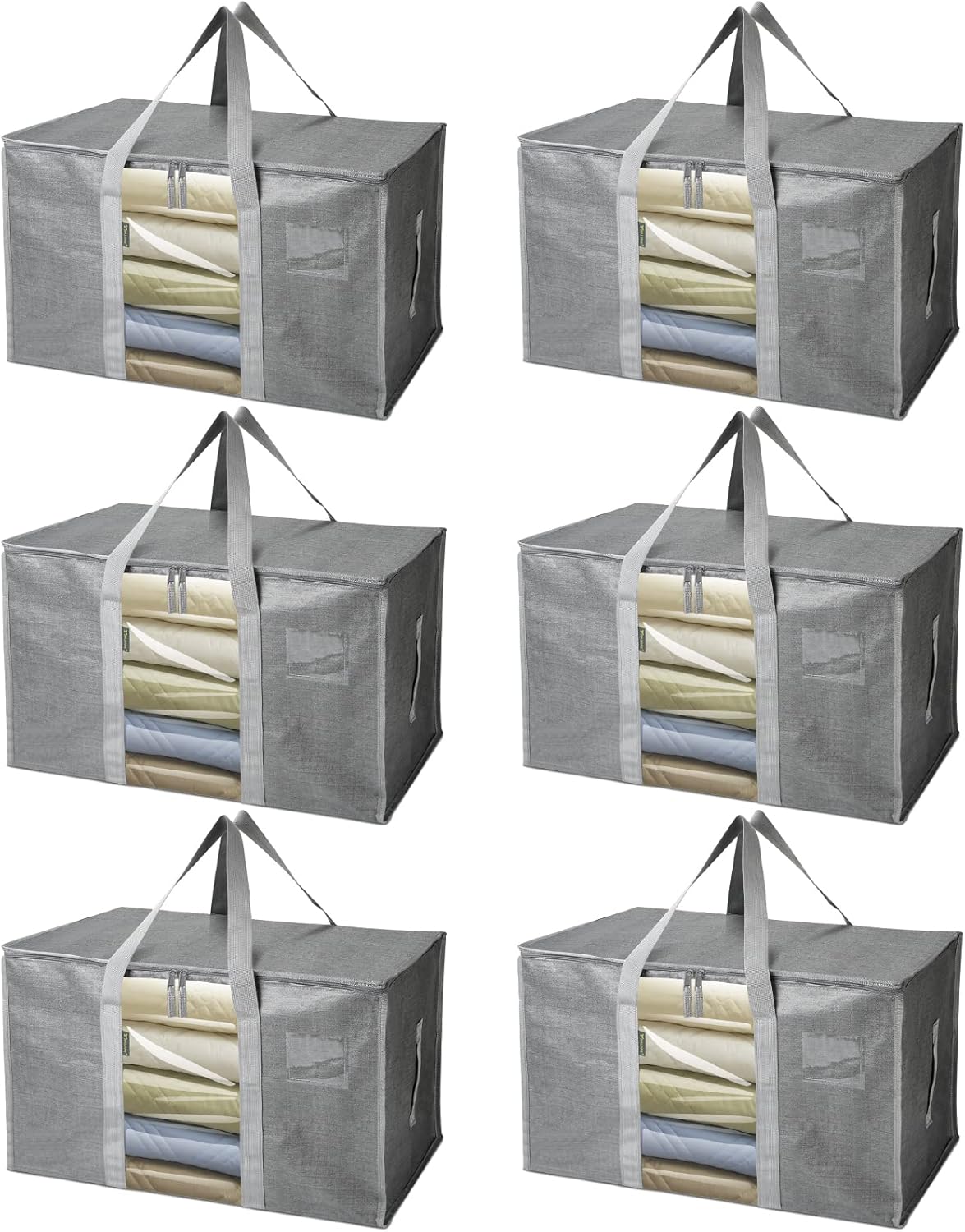 BALEINE 6-Pack Oversized Moving Bags - Heavy-Duty Storage Totes with Reinforced Handles | Gray w/Window