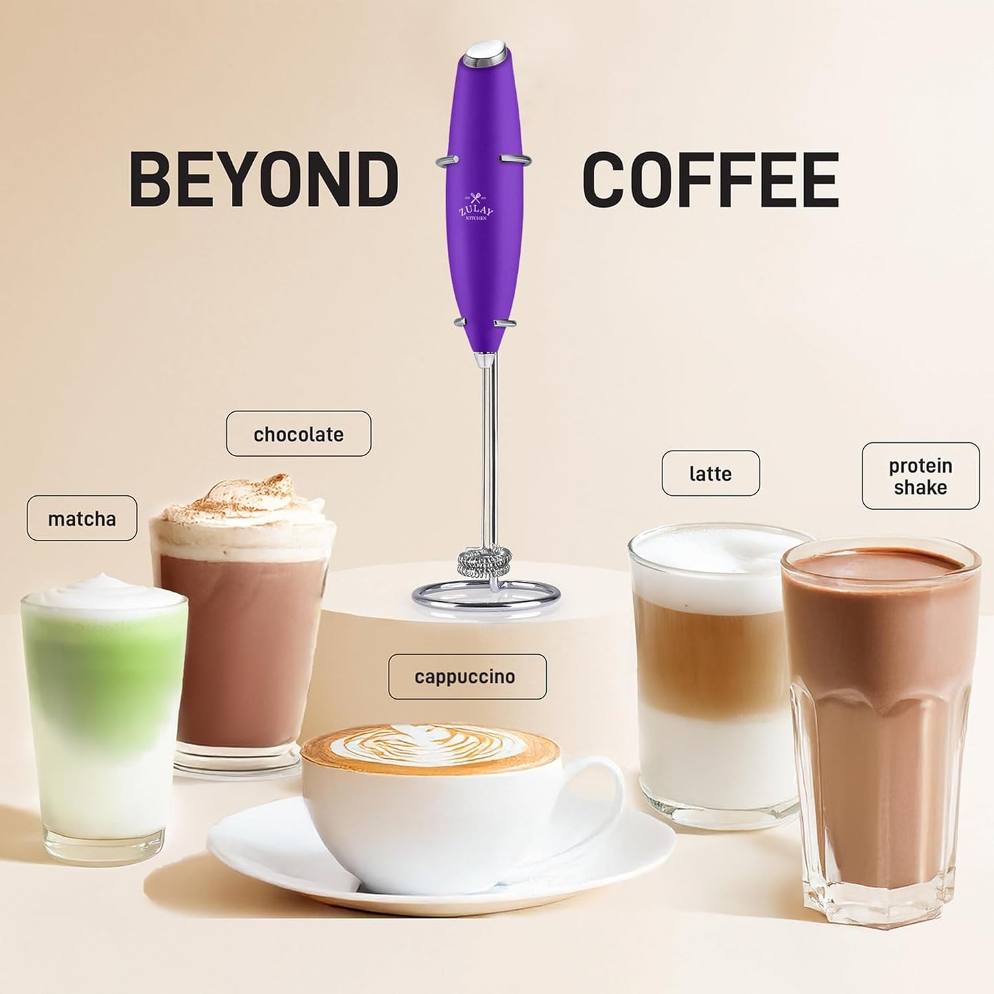 Zulay Kitchen Whisk Milk Frother - Powerful Handheld Foam Maker for Coffee, Lattes & More | Includes 4 Duracell Batteries