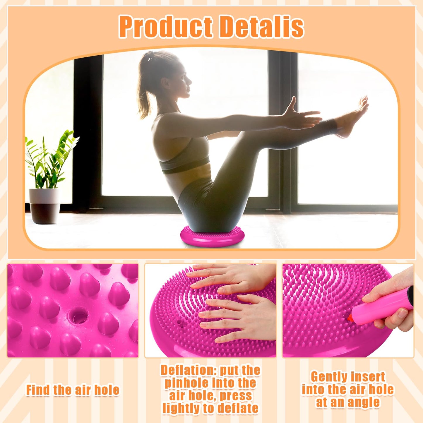 Silipull 2 Pcs Wiggle Seat Inflated Wobble Cushion Flexible Balance Disc with Air Pump for Core Stability Strengthening Improving Posture Physical Exercise(Red and Rose Red)