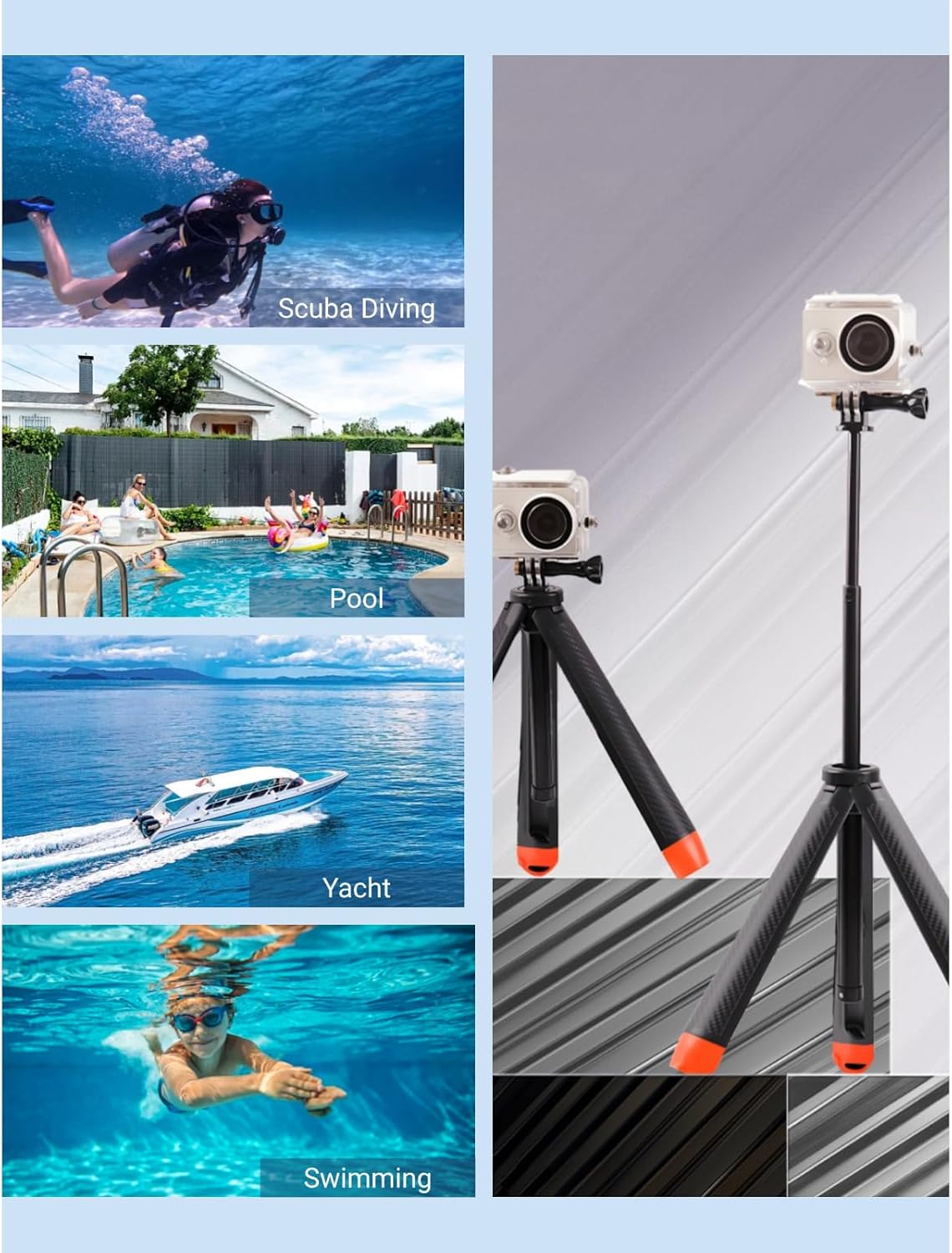 ciciglow 4 1 5 4/3, X4 X3, 2, in Floating Selfie Stick, Hand Grip Tripod for Action Pro for for Ace Pro Water Proof