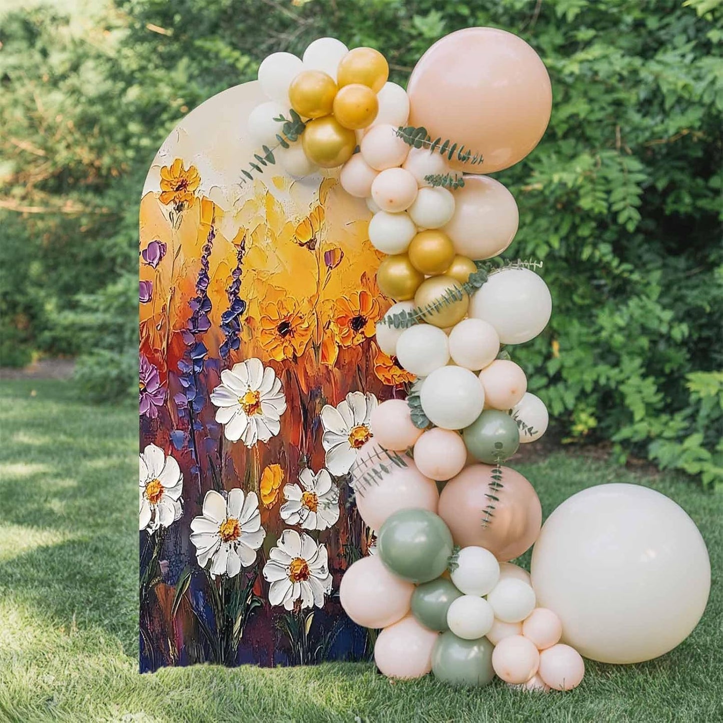 Jnbasdffb 6.6 Orange Purple White Daisy Wedding Arch Cover,Stretchy Spandex Arch Backdrop Stand Covers FT,Oil Painting