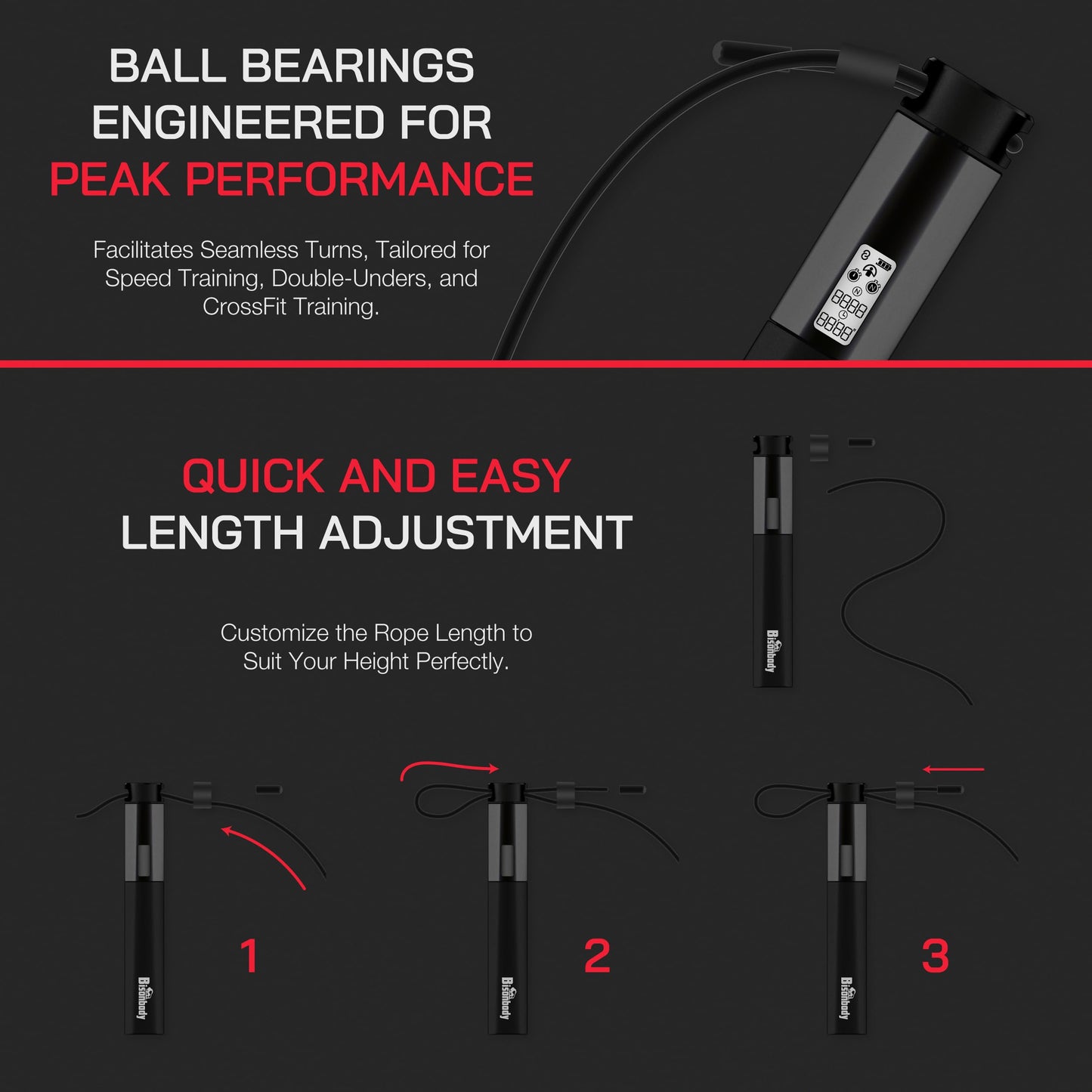 Bisonbody Smart Jump Rope Fitness Skipping Rope with App – 2 Function Modes – Classic 3m Rope & Ropeless Shortballs – Bluetooth Skipping Rope with Fitdays+ App for Seamless Progress Tracking