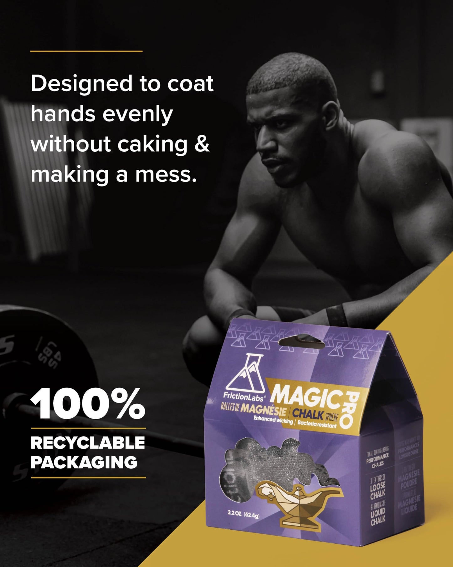 Friction Labs Magic Pro Chalk Sphere 2.2oz - Premium Moisture-Wicking Chalk Ball for Rock Climbing, Weight Lifting, Gymnastics, & Bowling - Mess Free Gym Chalk with Easy to Refill Sock