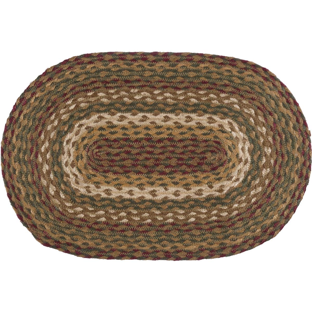 VHC Brands Tea Cabin Rustic Jute Green Textured Striped Oval Kitchen Placemat Set of 6 12"x18"