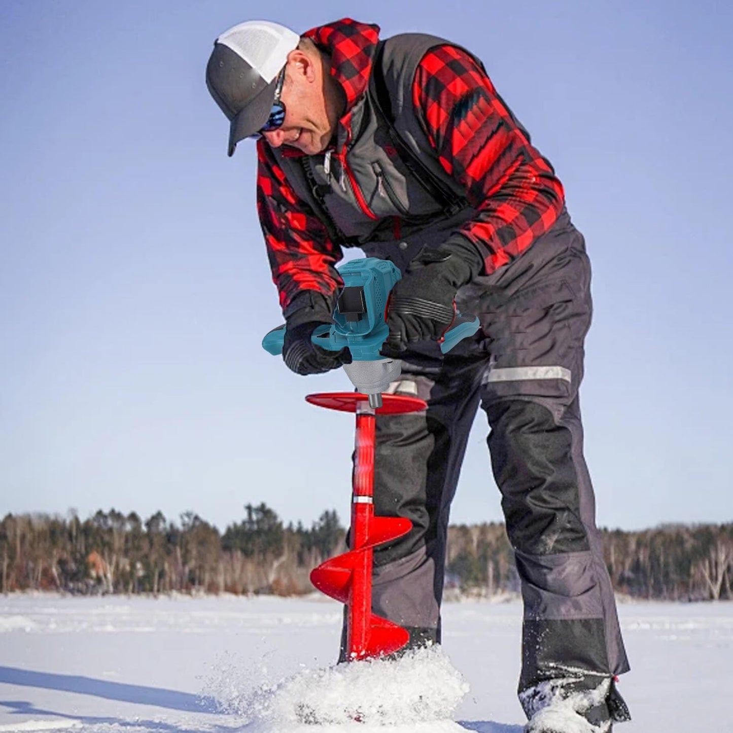ariarly Battery Electric Ice Auger 100-800RPM 6 Speed Adjustable Post Hole Digger 1200N.m Torsion Cordless Post Hole Digger Power Head(Not Included Battery)