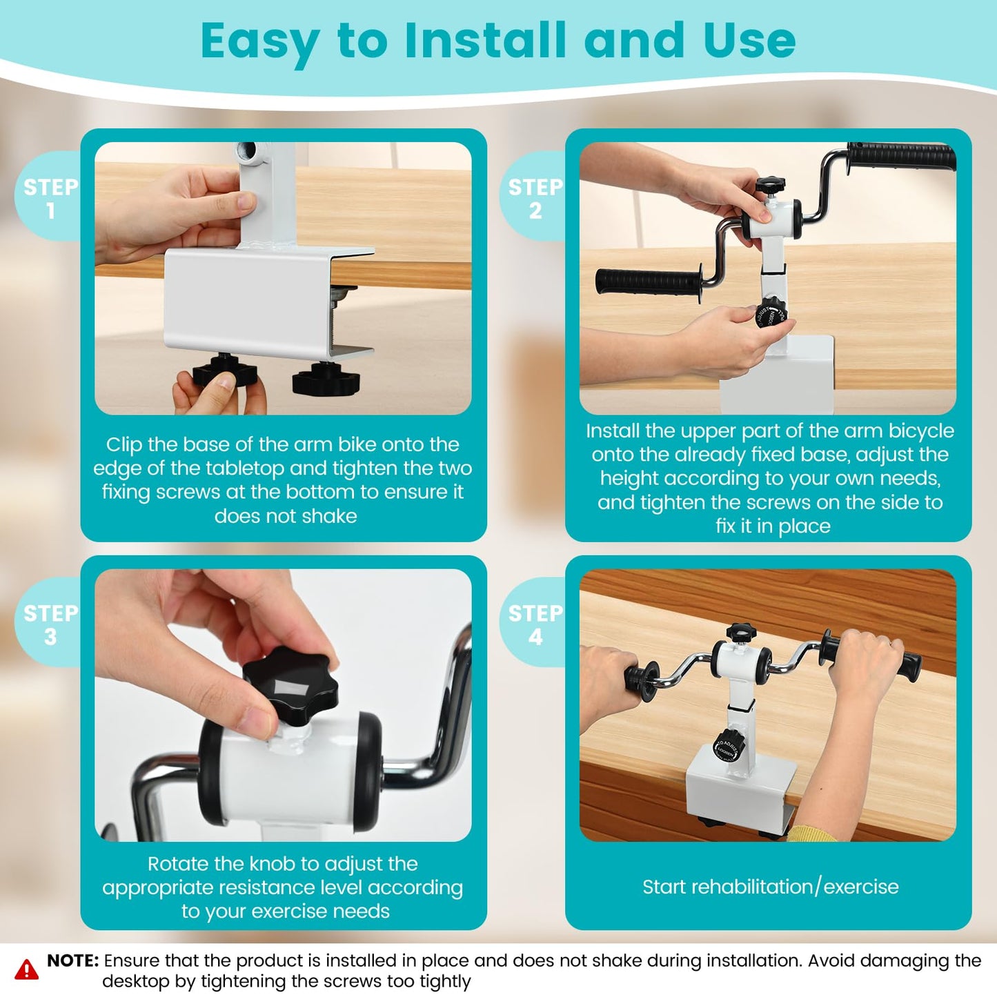 Arm Bike for Physical Therapy with Anti Slip, Desktop Clamp Design, Adjustable Resistance Exerciser for Arm and Shoulder Workout, Suitable for Tabletops 0.4-1.95 in Thick