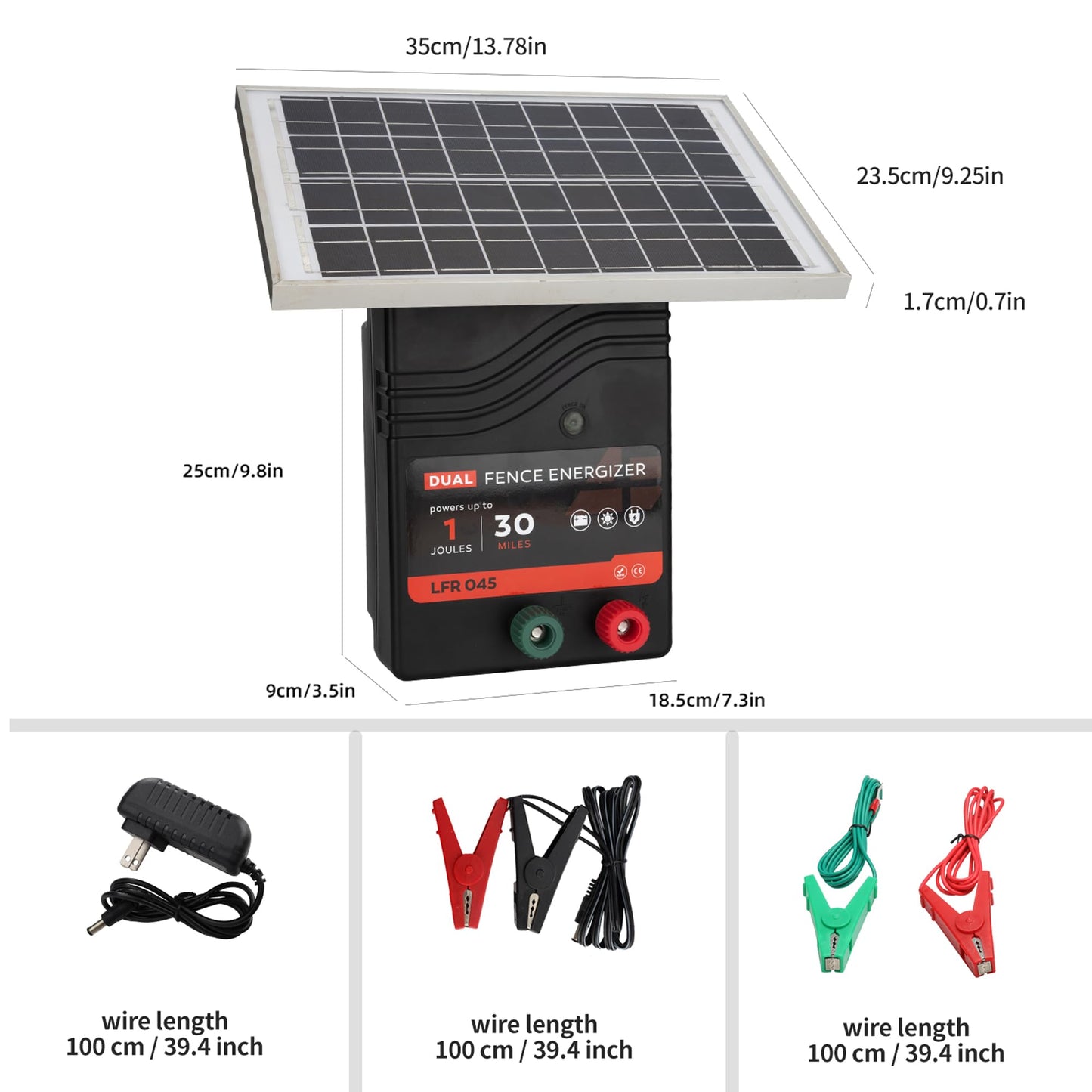 30 Miles Solar Electric Fence Charger, 1 Joule Portable Solar Fence Charger, Solar Electric Fence Kit, with 10W Solar Panel for Livestock, Preventing Predators from Intruding