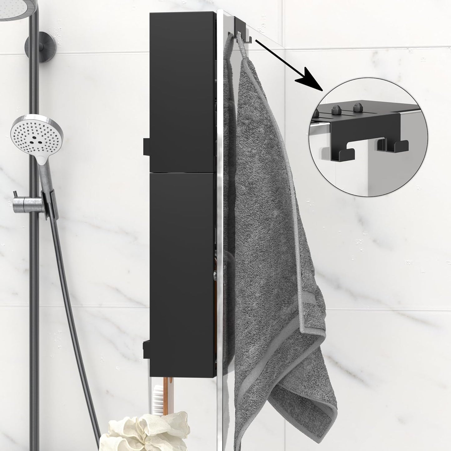 Skiennix Over The Glass Shower Caddy - 2-Tier Rustproof Stainless Steel Organizer with Hooks & Suction Cups | Black