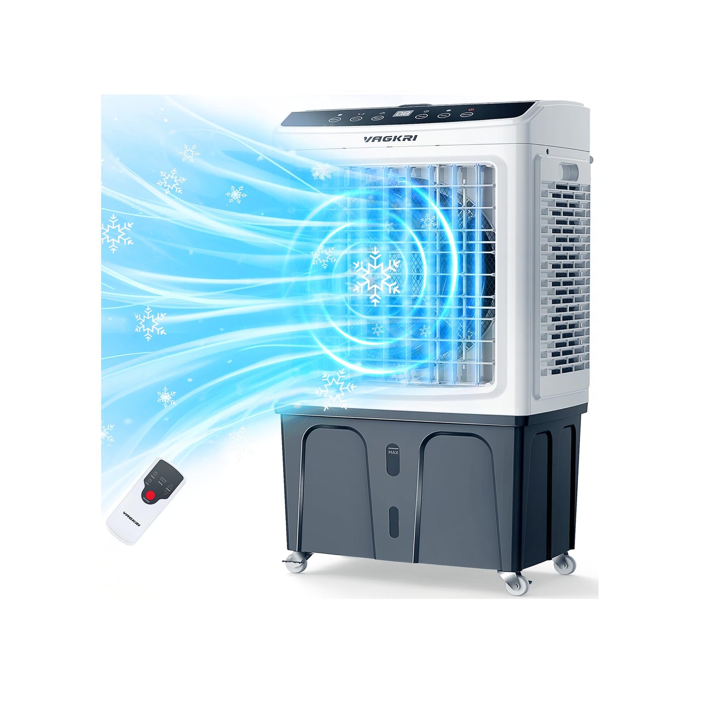 VAGKRI 35" Evaporative Air Cooler, 2800CFM Swamp Cooler, 120°Oscillation Air Cooler with Remote Control, 24H Timer, 3 Modes & Wind Speeds for Outdoor Indoor Use, 9.2Gallon