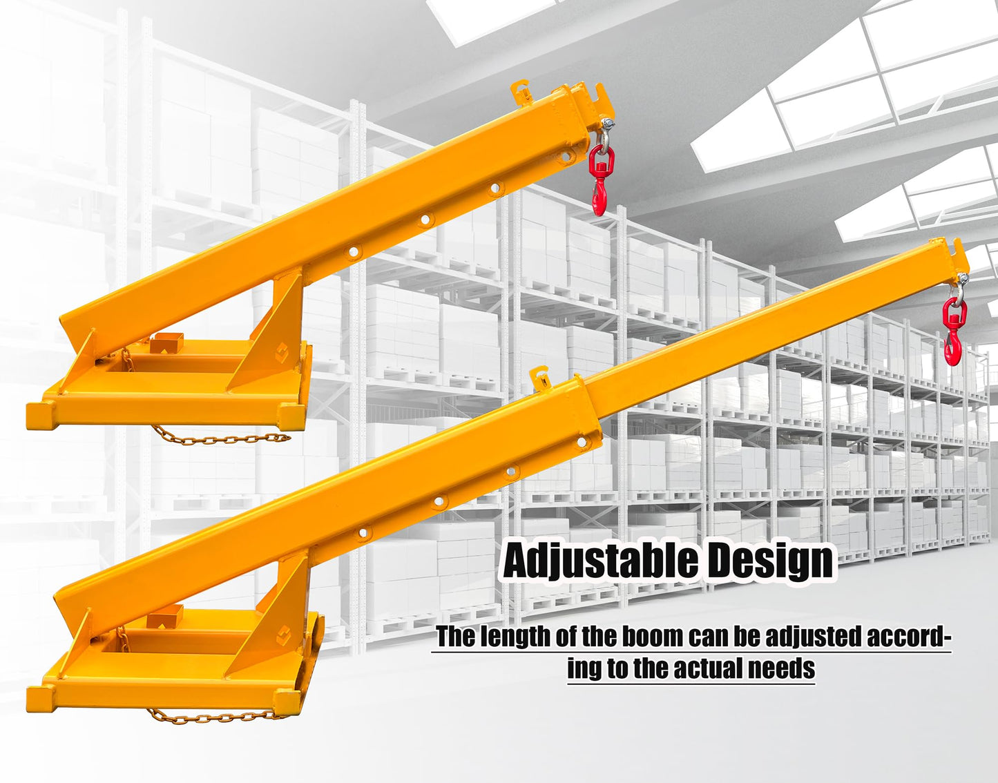 INTSUPERMAI Adjustable Forklift Jib Boom Crane, 8800 Lbs/4T Capacity Heavy Duty Forklift Mobile Crane, Max 94.5" Telescopic Arm, with Truss Hoist Jib Boom and Hook, for Towing Handling Equipment