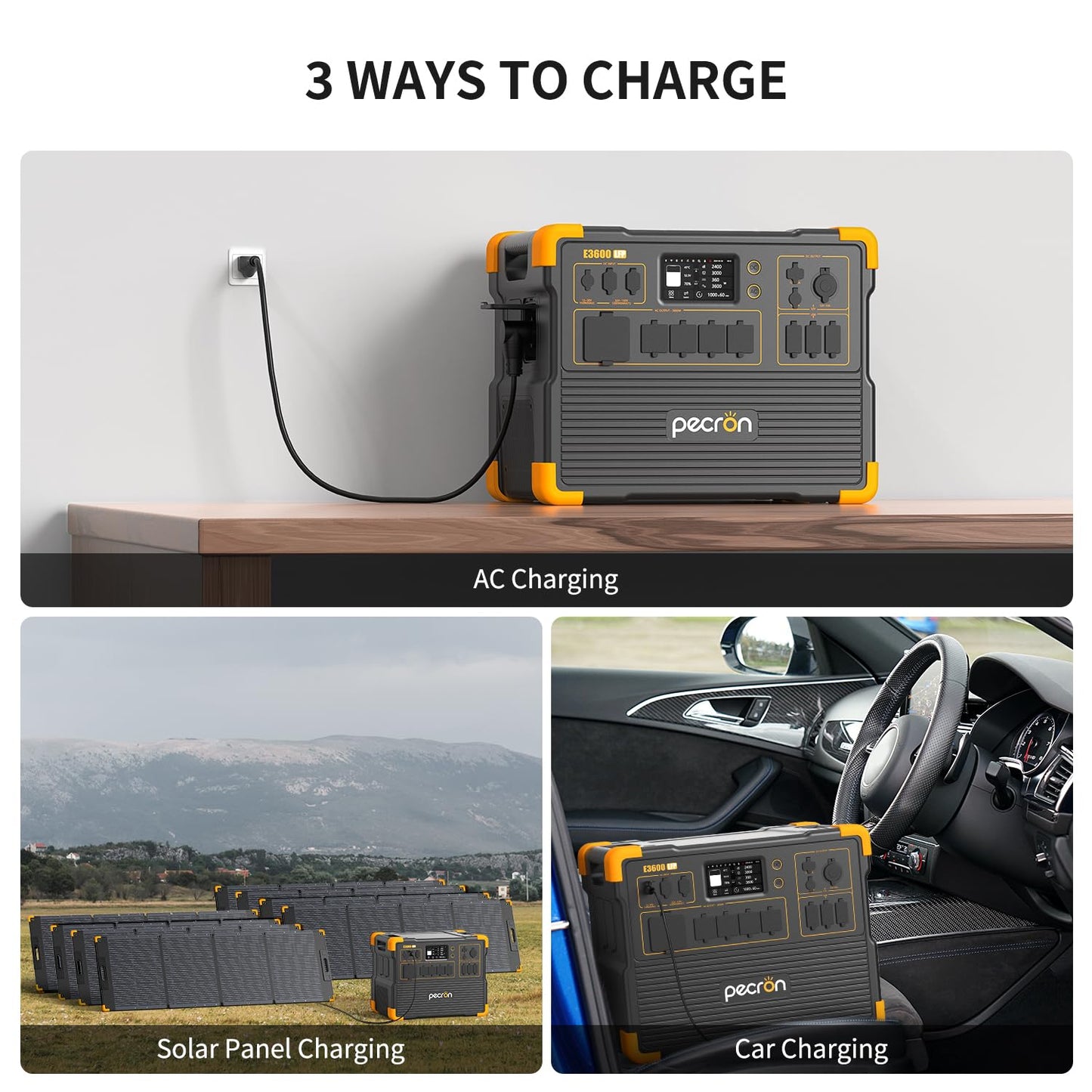 PECRON Portable Power Station 3072Wh E3600LFP, 5x3600W AC Outlets Power Station, LiFePO4 Battery Backup Expanded to 18.43kWh, Fast Charging Solar Generator for Home Use, RV, Camping, CPAP, Emergencies