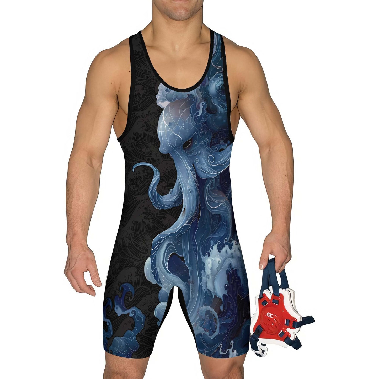 BATTLEGEND Octopus Men's Wrestling Singlet, Wrestling Outfits for Men, Cool & Breathable Freestyle Singlet (Abyss Leviathan, X-Small)