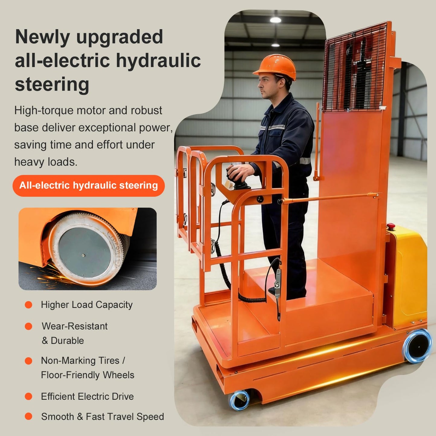 Fully Electric Self-Propelled Order Picker Lift Truck, 661 lbs Capacity, Drivable Stock Picker & Personnel Lift for Narrow Aisle Warehouse, Material Handling & SKU Picking (8.86FT Lifting Height)
