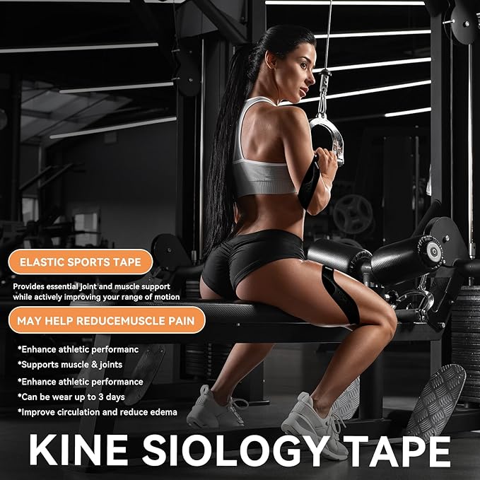 Precut Kinesiology Tape - 120 Strips (6 Rolls) Waterproof Kinesiology Tape for Muscle & Joint Support, Athletic Knees, Shoulders Black