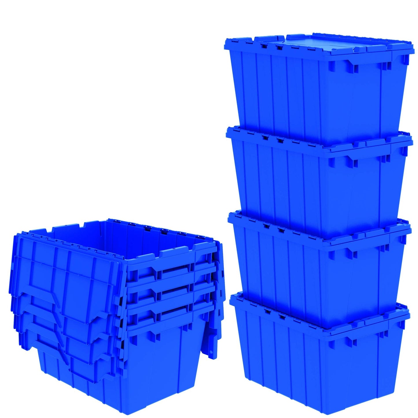 Akro-Mils 39120 Industrial Lidded Plastic Storage Container, Nesting and Stackable Plastic Storage Box with Lid Attached, Organization Tote for Garage and Warehouse, 21.5"x15.25"x12.5", Blue (6-Pack)
