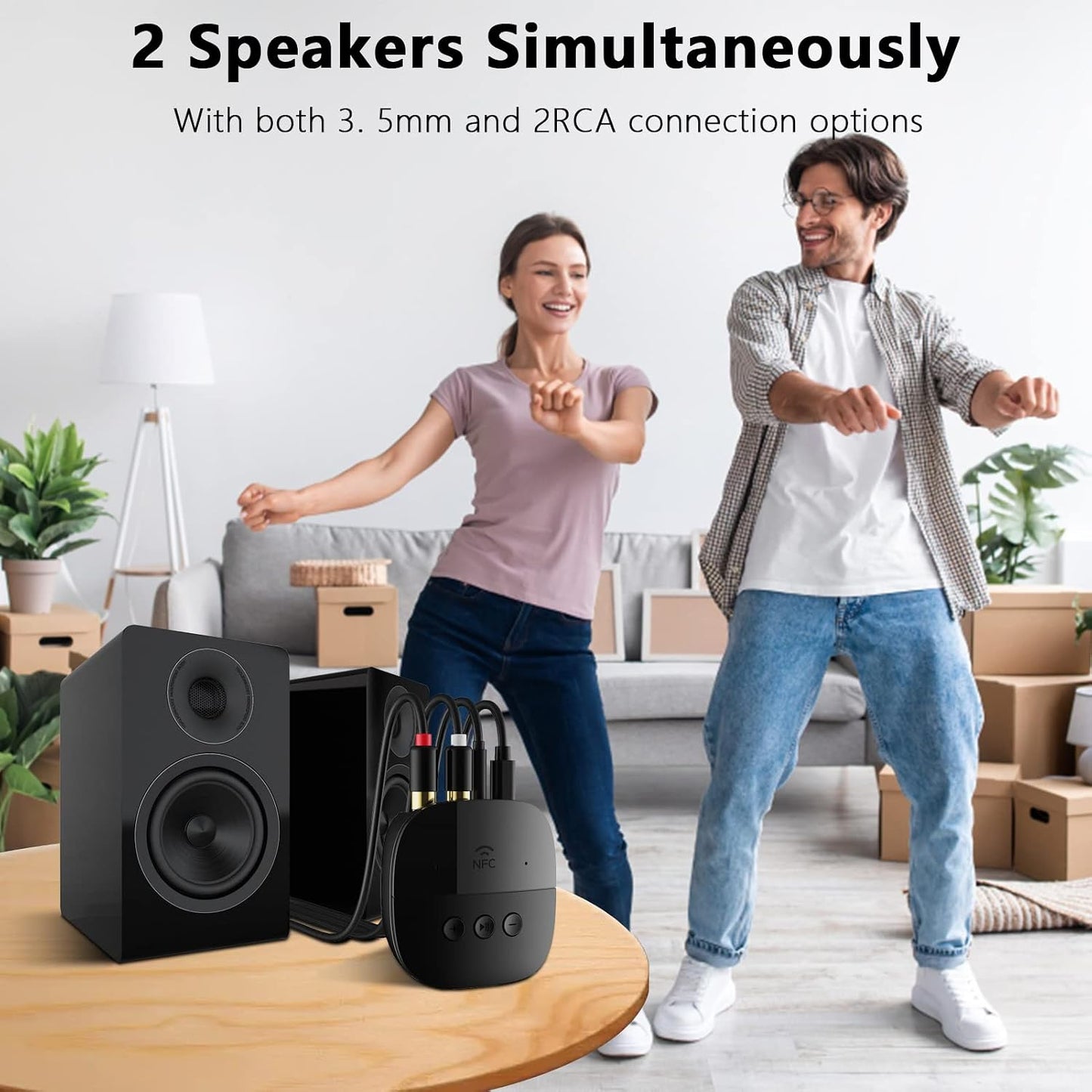 eppfun 5.2 3.5mm x2PCS Bluetooth Receiver,Bluetooth Audio Adapter with NFC, USB, TF Card Slot, AUX/RCA for Home Music