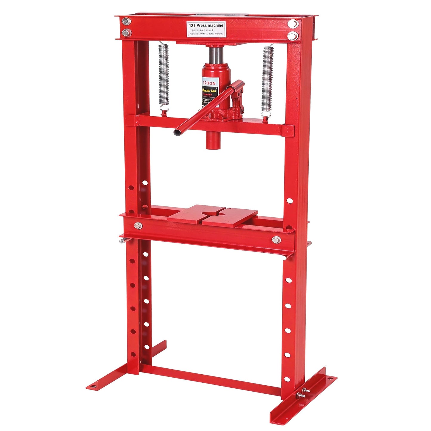ExploreHorizon 12 Ton Hydraulic H-Frame Shop Press with Adjustable Table & Stamping Plates for Auto Repair, Garage Use, Metalworking, Red