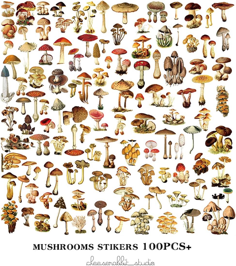 100PCS Pack Doraking Mushroom Stickers - Waterproof Paper Decals for Scrapbook Decoration, Sulfuric Adhesive, Irregular