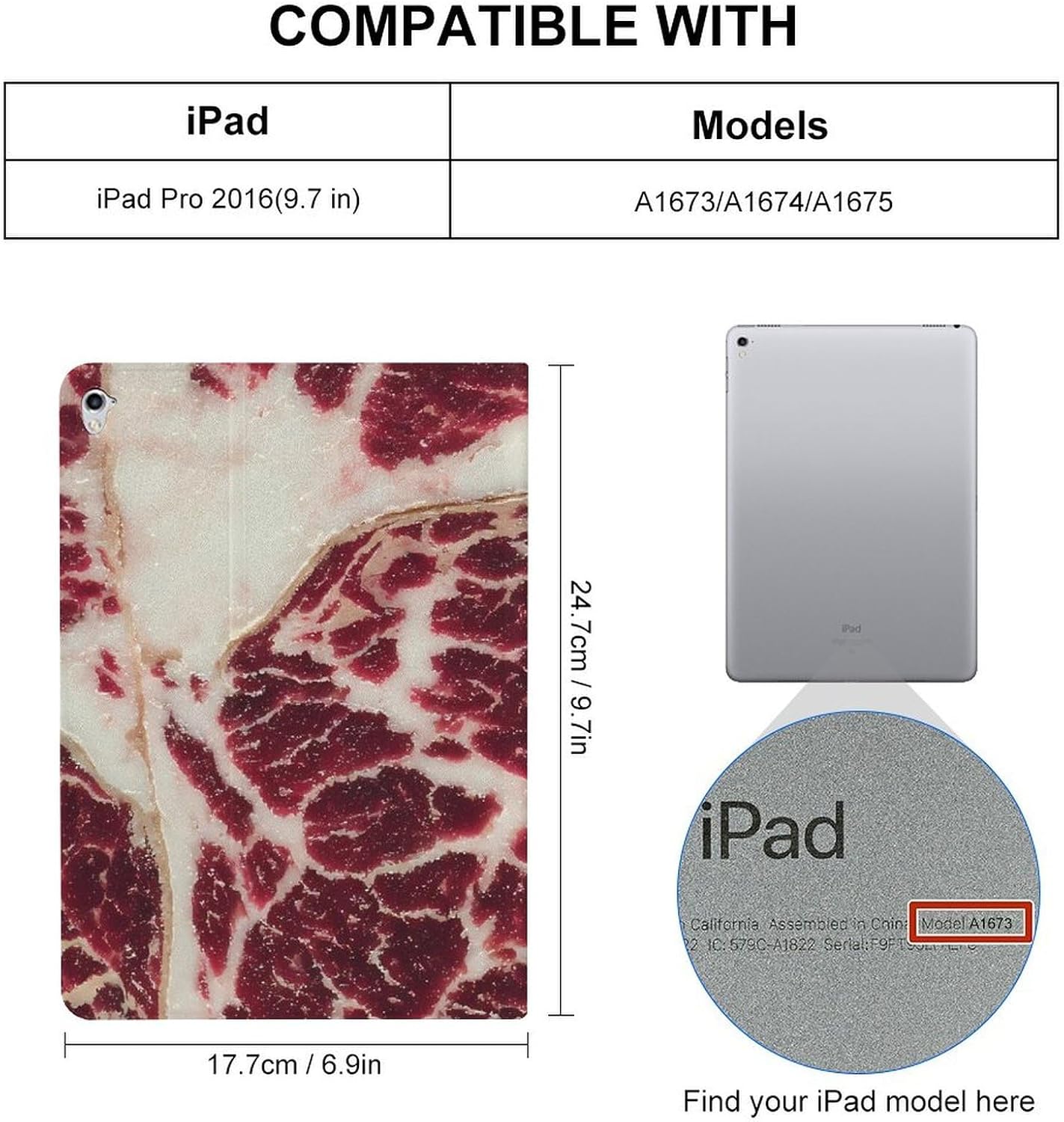 Generic Air1 2019 Beef Steak Meat Case Compatible with iPad Pro Mini Protective Cover with Stand