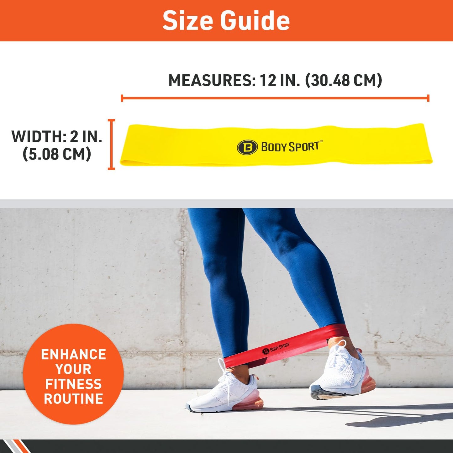 Body Sport Loop Resistance Bands – Exercise Bands for Legs and Hips – Latex Rubber Resistance Loops – Yellow – Medium Resistance