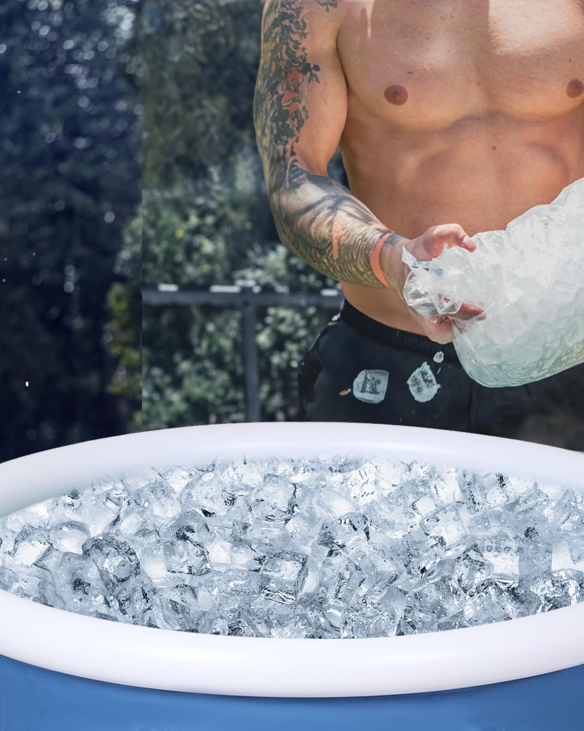 XL Ice Bath Tub for Athletes & Adults - 105 Gallons Ice Tub, Cold Plunge Tub with Cover, Ice Plunge Tub for Recovery & Cold Water Therapy, Inflatable Ice Bath Barrel for Indoor Outdoor - Blue