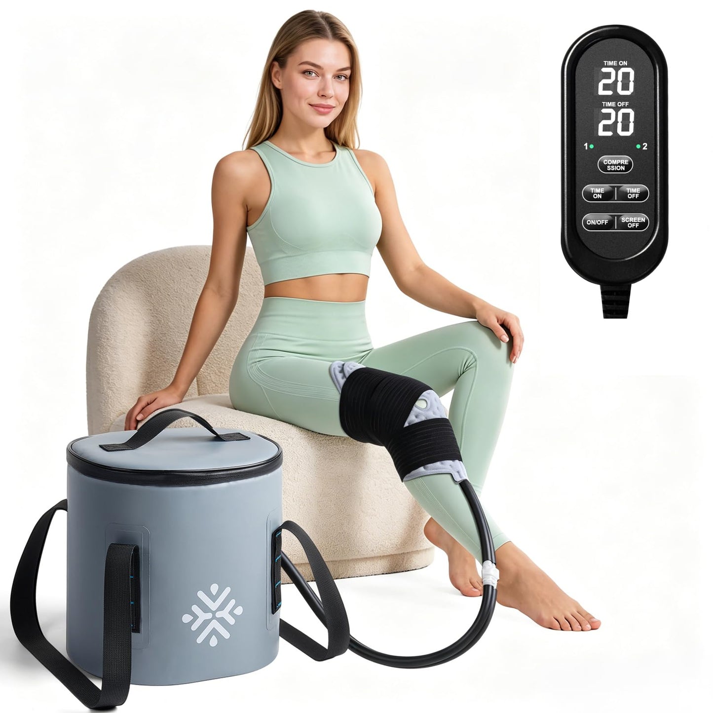 Ice Machine for Knee After Surgery w/Compression, Hip Replacement Cold Therapy Machine, Cryocuff Wrap Pack for Shoulder Recovery, ACL Cold Circulation System