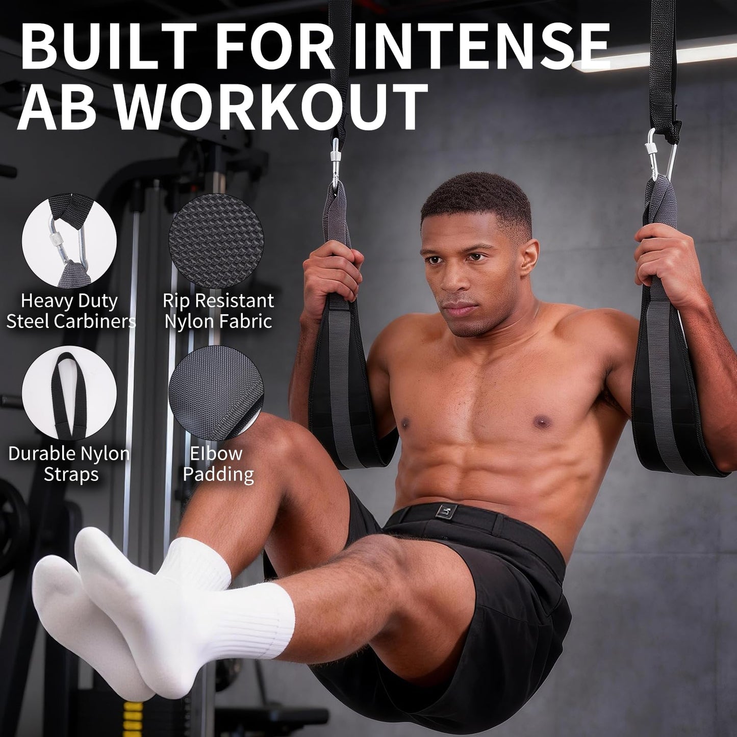 Hanging Ab Straps for Pull Up Bar, Abdominal Muscle Building Padded Arm Support Slings with D-Ring Strap, Soft Padded Exercise Straps with 2 Steel Carabiners for Ab Swing & Leg Raises at Home & Gym