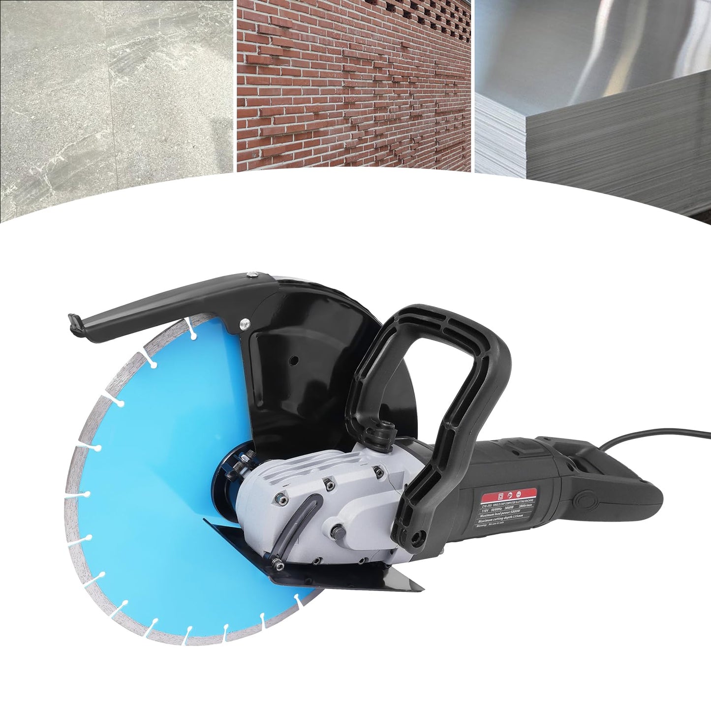 Electric Concrete Cutting Saw, 3000W 14In Wet/Dry Cutter Circular Saw with Water Pipe Water Pump Blade &Rolling Pulleys Power Cutter for Granite Porcelain Wood Concrete Stone Blue