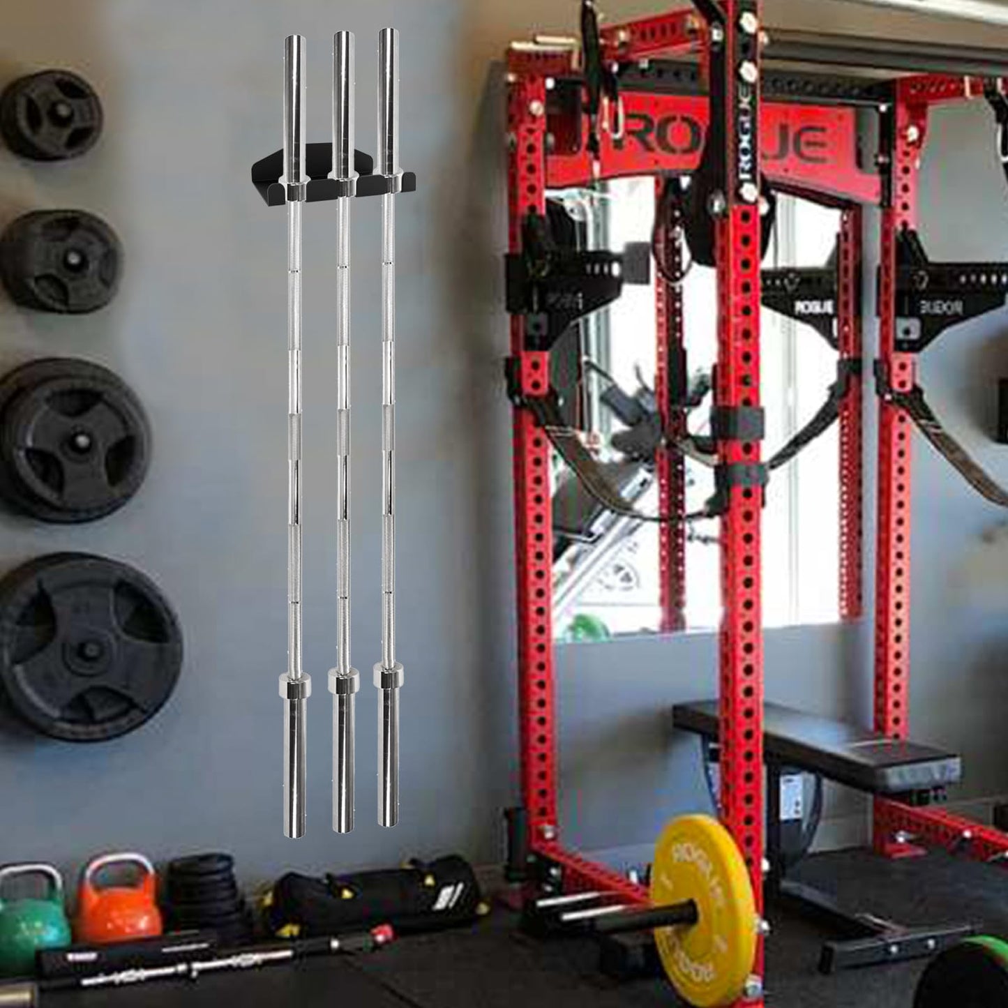 KSWLOR Barbell Storage Rack, Vertical Hanging Barbell Rack, Heavy Duty Wall Mounted Barbell Holder, Olympic Wall Mount Barbell Holder Space Saving Bar Holder Suitable for Garage, Gym, Home Fitness