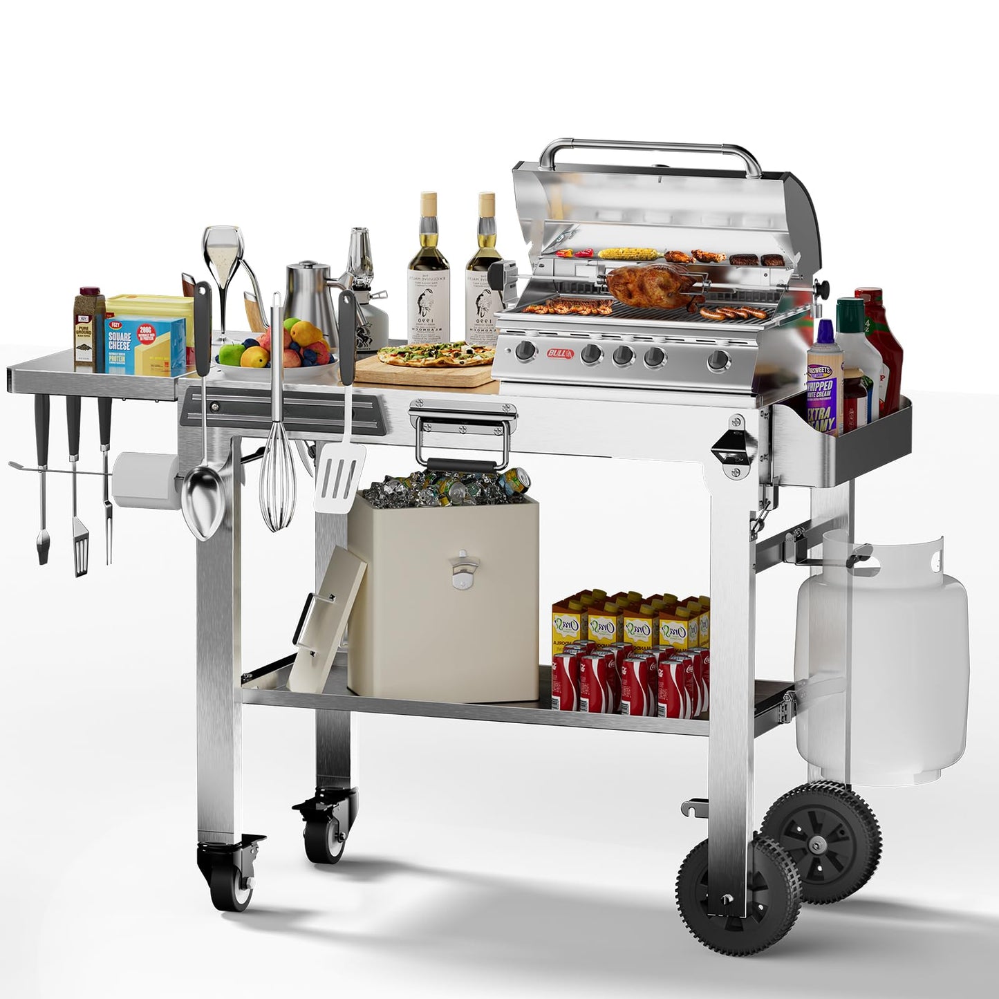Electactic Food Grade 304 Stainless Steel BBQ Grill Carts fits 22'' Tabletop Griddle, Outdoor grill Table with 4 Foldable Legs, Portable Grill Stand for RV, Camping, Tailgating