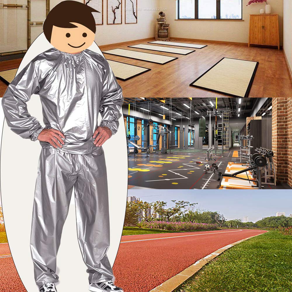 DawnBreak Sauna Sweat Suit for Women/Men with Hoodie Zipper Weight Loss Fitness Exercise Gym Workout Suit Top Pants Silver - 2XL