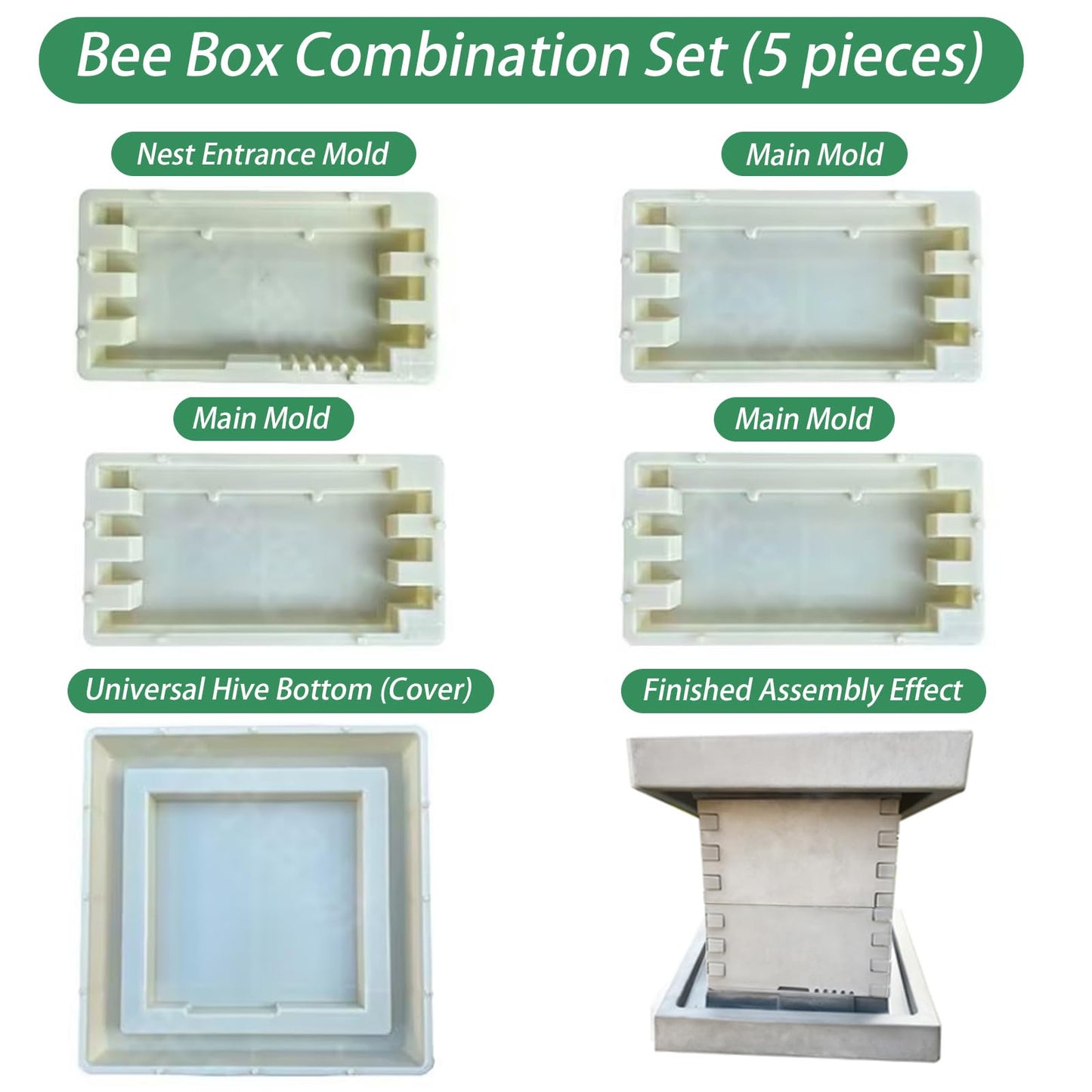 5-Piece Concrete Beehive Mold Set, Reusable ABS Beekeeping Molds for DIY Durable Cement Bee Box Mould for Beekeeping Supplies