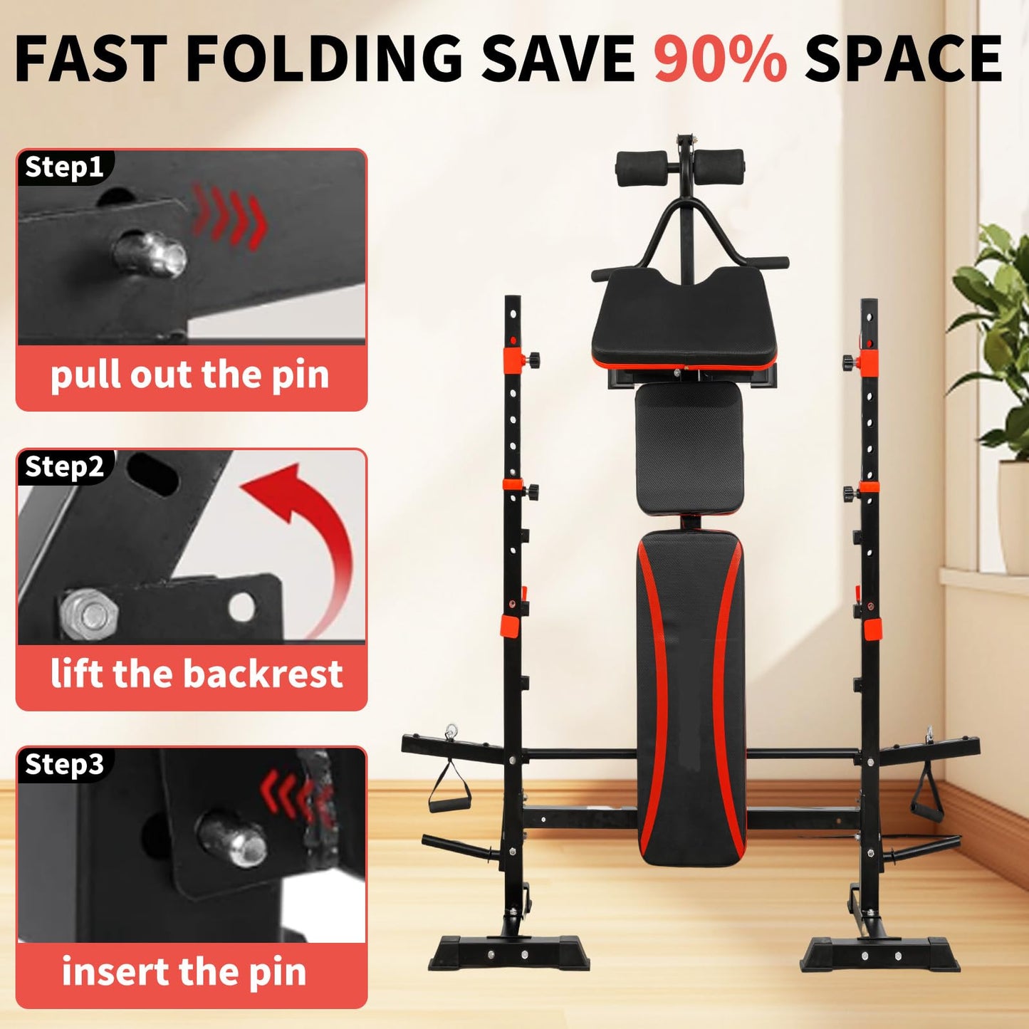 1500LBS 6 in 1 Weight Bench Set with Leg Extension/Curl and Preacher Curl, Bench Press Set and barbell Rack with Safety Bar Catches, Foldable Workout Benches for Home(US Stock)