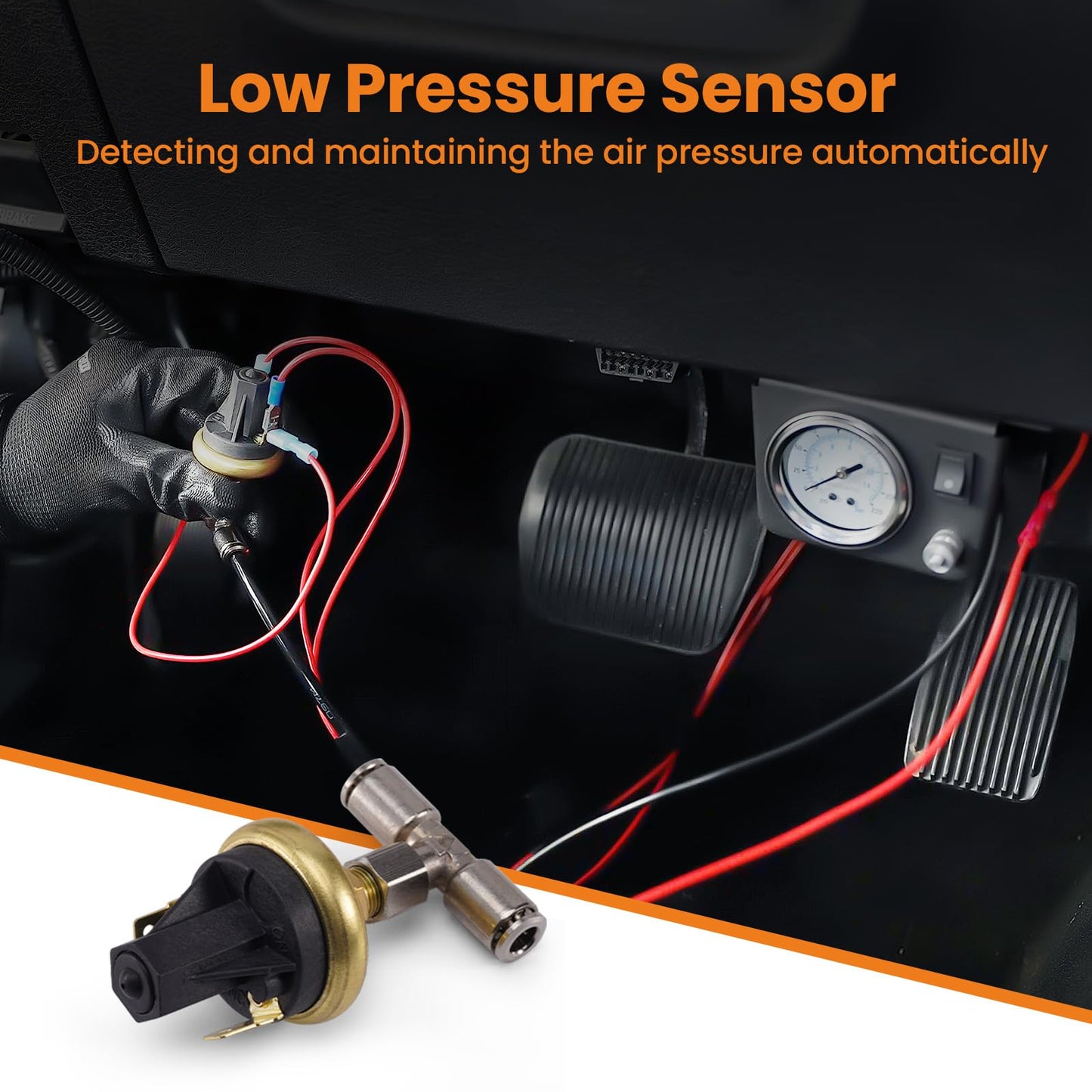 maXpeedingrods On Board Air Compressor System with Low Pressure Sensor Analog Gauge Air Line Fittings Universal Air Compressor Kit for Trucks Vans