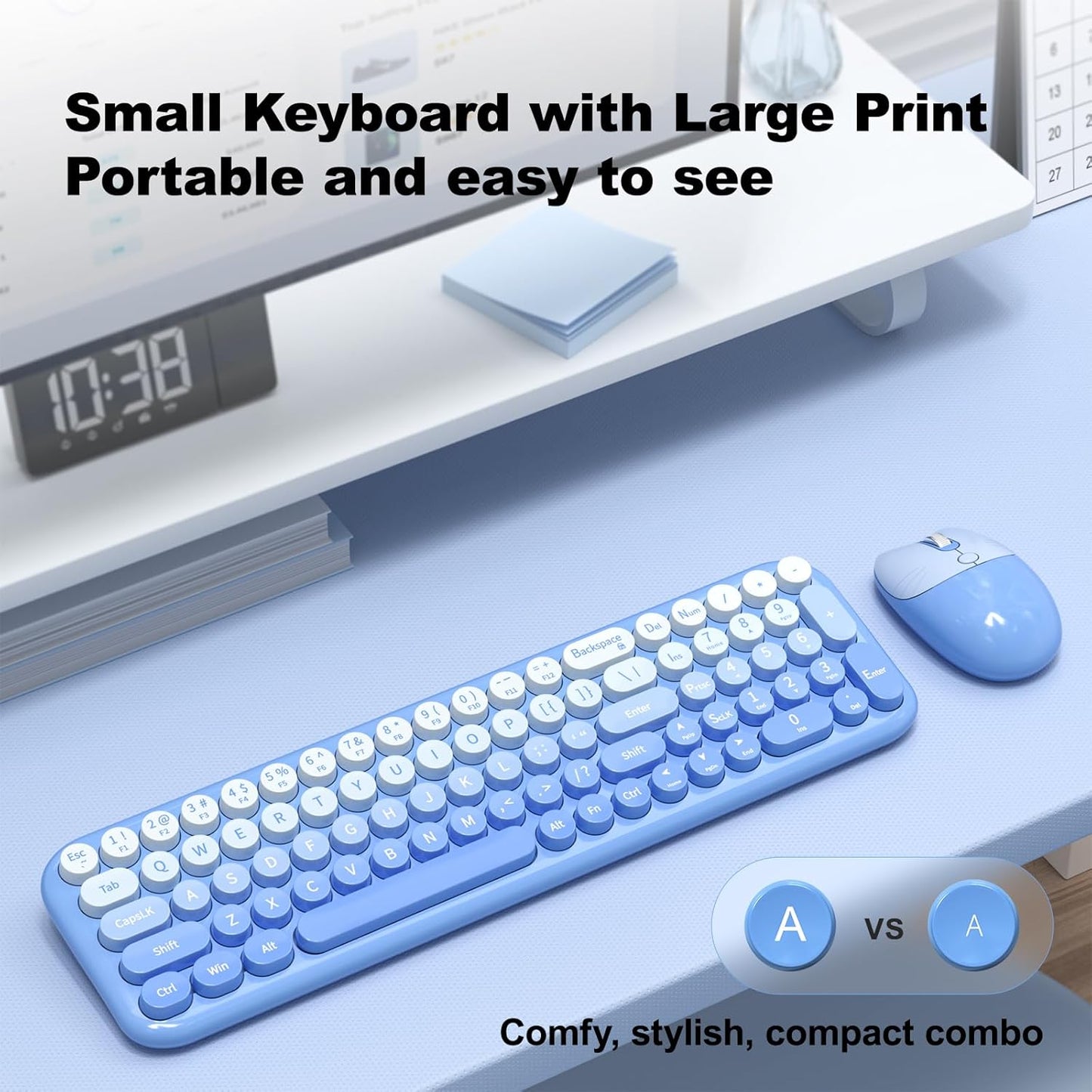 MOFII 2.4G Set, Wireless Keyboard and Mouse Combo, Full Size Retro Round Computer Keyboard and Mouse Plug and Play