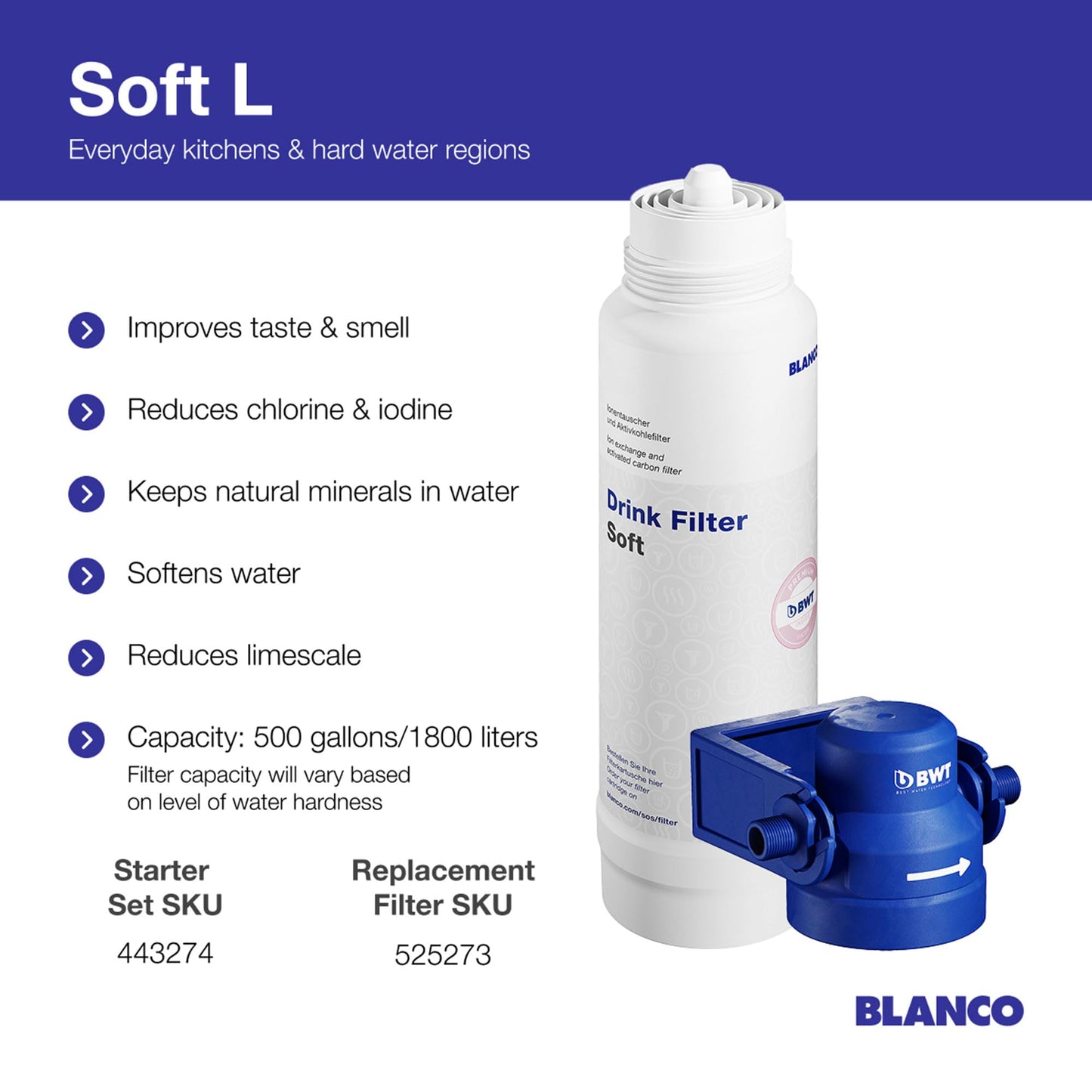 BLANCO 443274 Under Sink Water Filtration System - Soft L Filter
