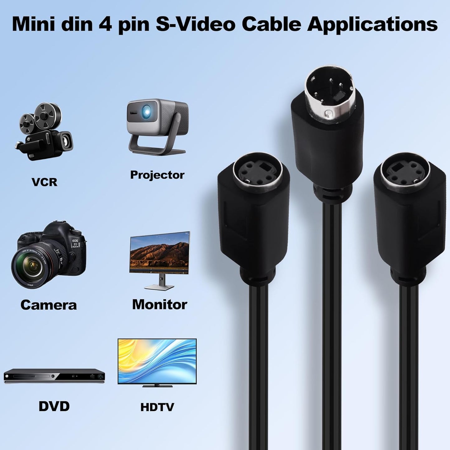 YARCHONN 4 4 -30cm S-Video Cable Mini Din Pin SVideo Y Splitter Extension Cable Pin Mini Din SVHS Y Splitter Lead Cord