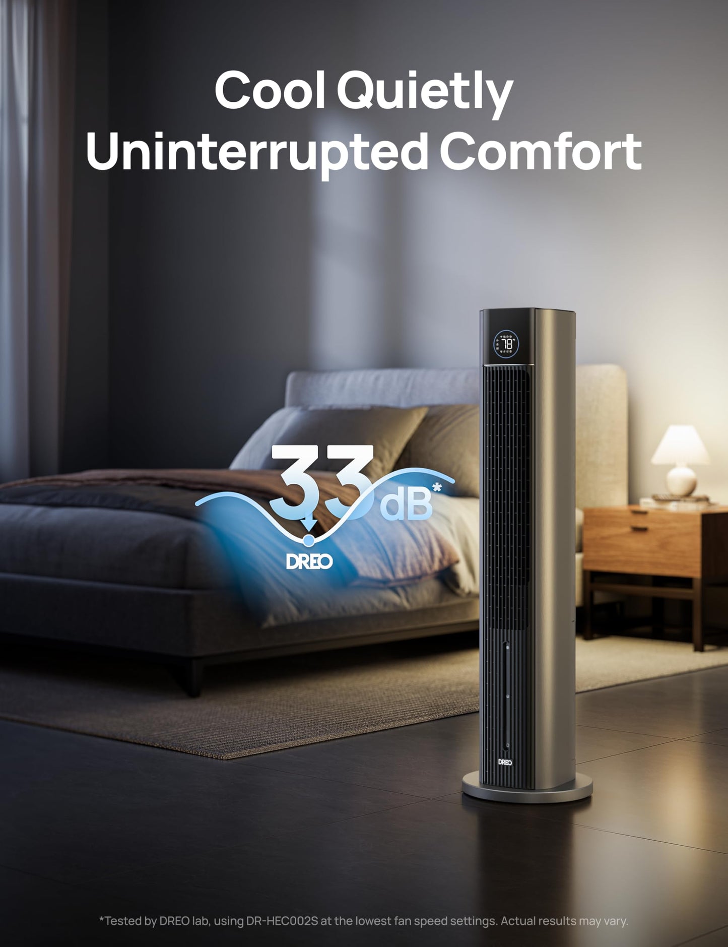 DREO Tower Fan for Bedroom, 43" Cooling Fans That Blow Cold Air 2026 Upgraded, Evaporative Air Cooler, Quiet 80° Oscillating Floor Fan, Easy Cleaning, APP Control, 4 Modes 4 Speeds, 12H Timer, Silver