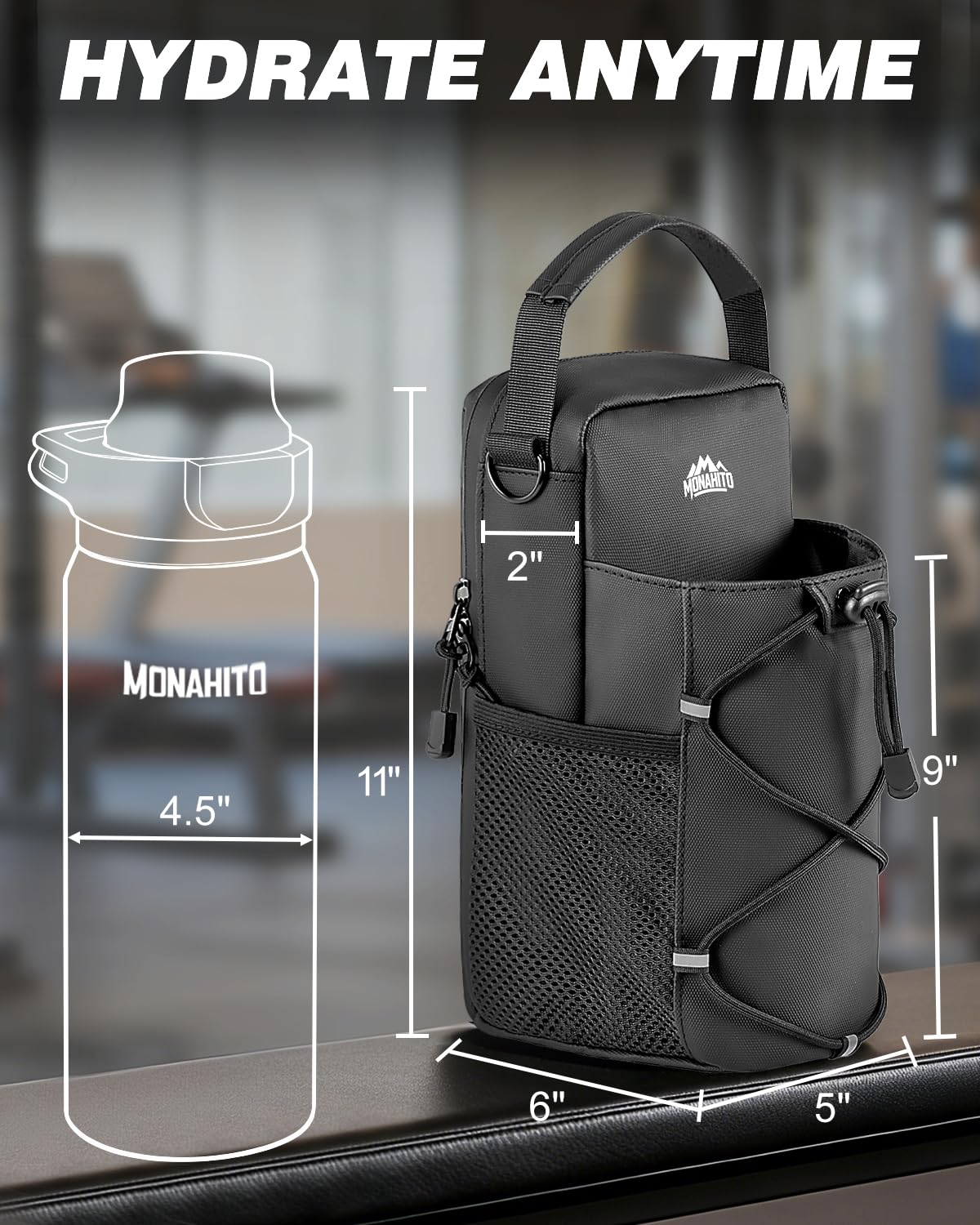 MONAHITO Magnetic Gym Bag for Men - Water Bottle Carrier Holder Bag with Shoulder Strap, 4 Built-in Magnets Gym Gifts for Men