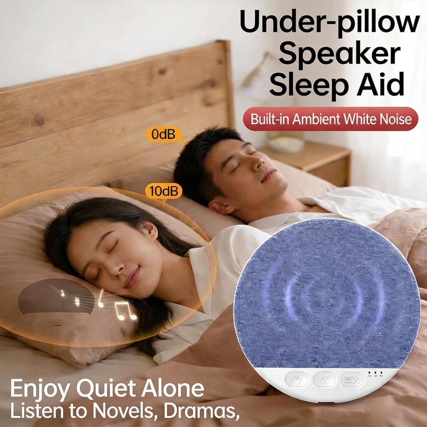 Chowye Under Pillow Speaker for Sleeping, Ultra-Thin Wireless Bluetooth Pillow Speaker with Timer, Mini Stereo Bass