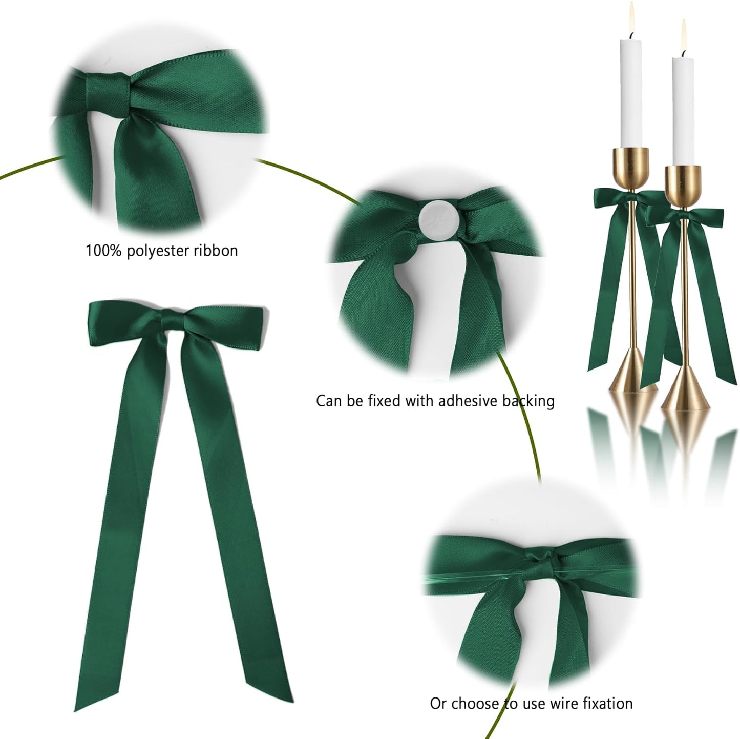 Skiennix 12 Pcs Hunter Green Satin Ribbon Bows - Perfect for Gift Wrapping & Home Decor