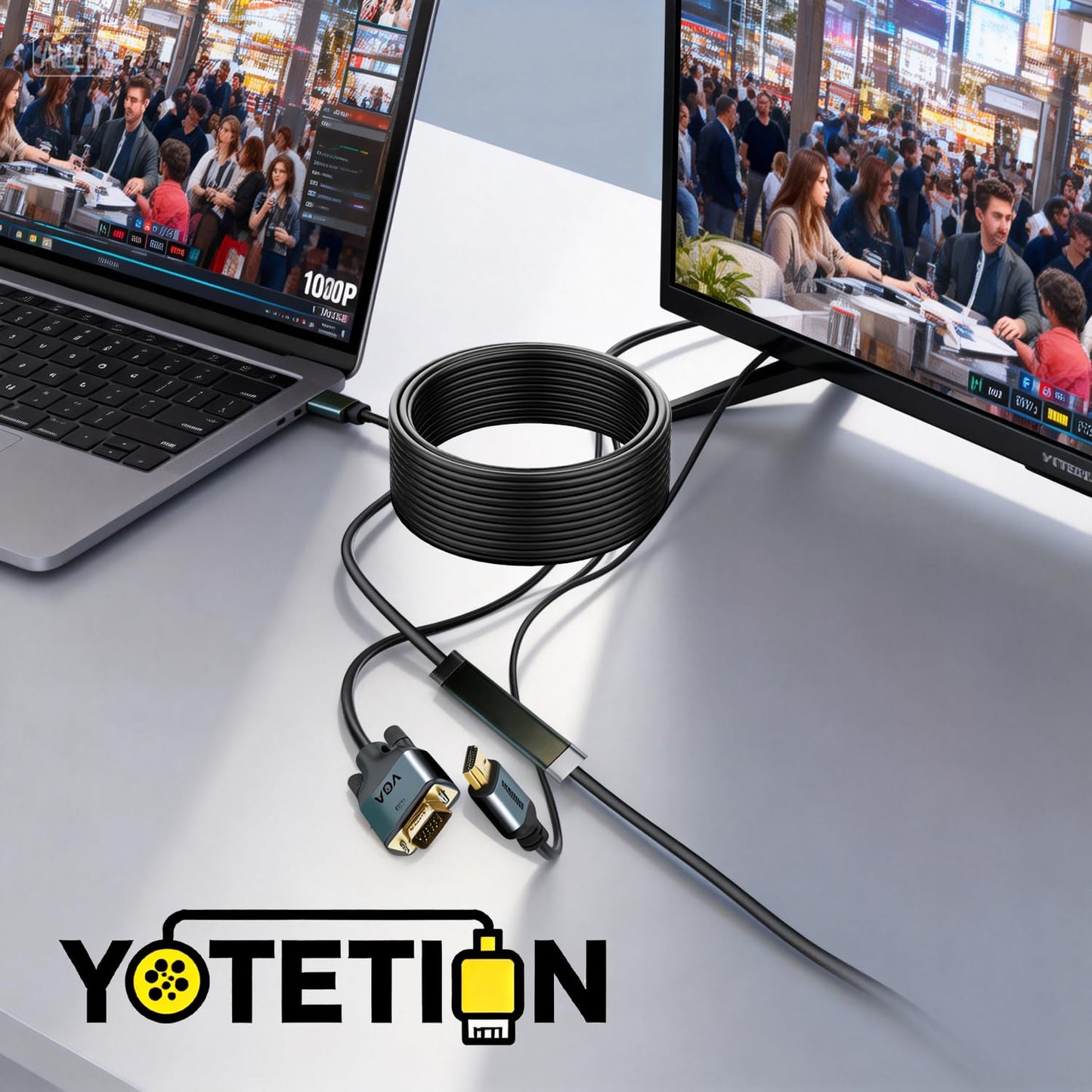 YOTETION 30FT HDMI to VGA Cable with IC, Gold-Plated HDMI to VGA Compatible for Computer, Desktop, Laptop, PC, Monitor