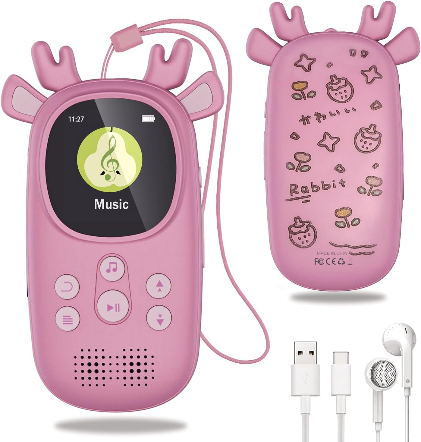 CCHKFEI 32GB MP3 MP3 MP3 MP3 Player for Kids, Cute Reindeer Portable Kids Player with Speakers Children Player