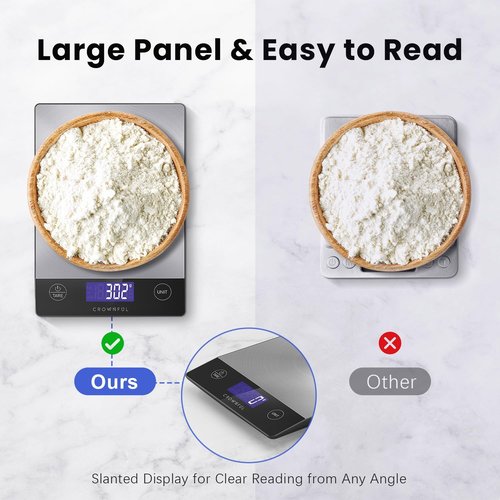 CROWNFUL Digital Kitchen Scale - 33lb Rechargeable 304 Stainless Steel | LCD Display for Accurate Meal Prep