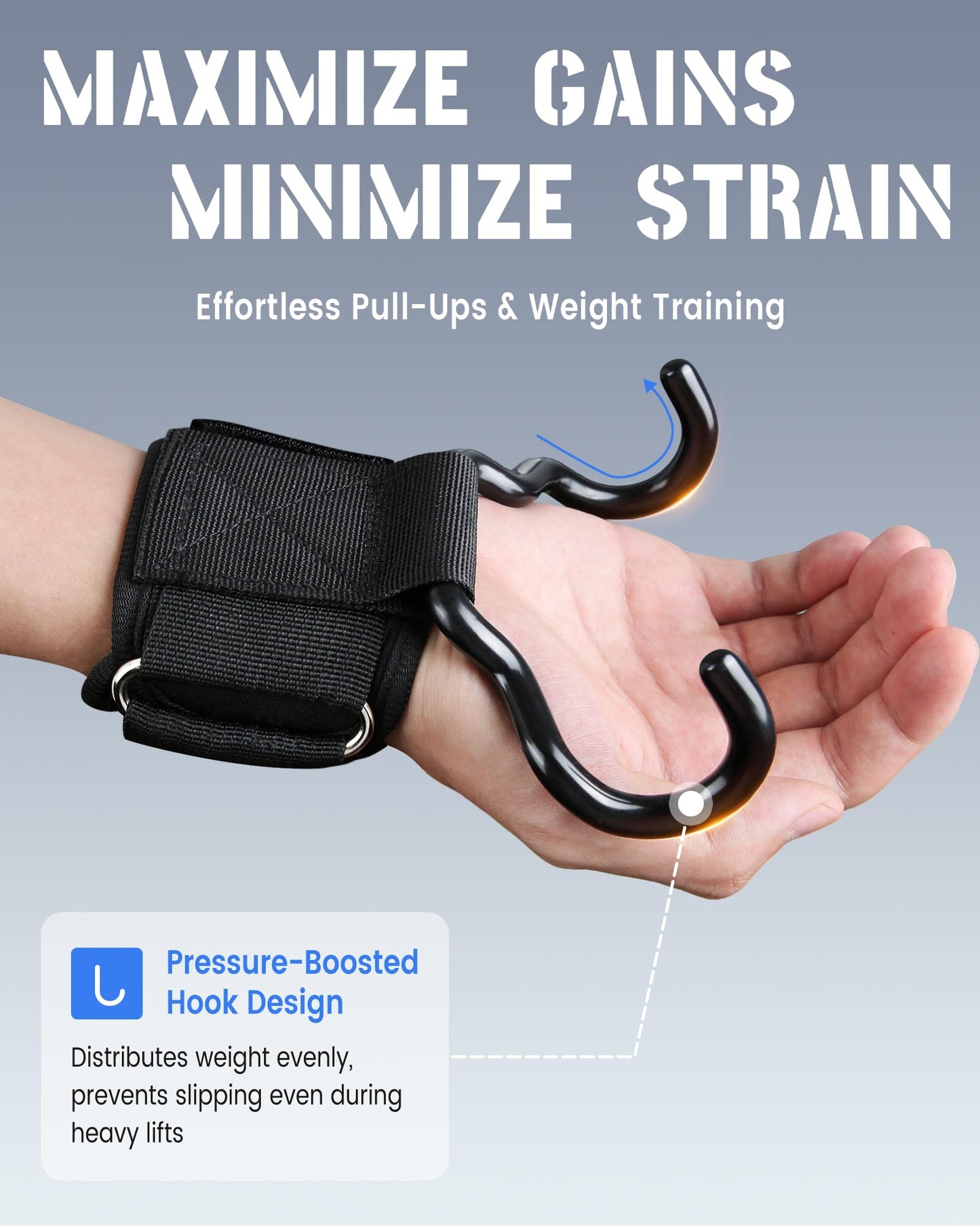 WKWE Upgrade Weight Lifting Hooks, Gym Heavy Duty Power Lifting Straps for Men & Women Deadlifts, Pull Up, Powerlifting, Shrugs