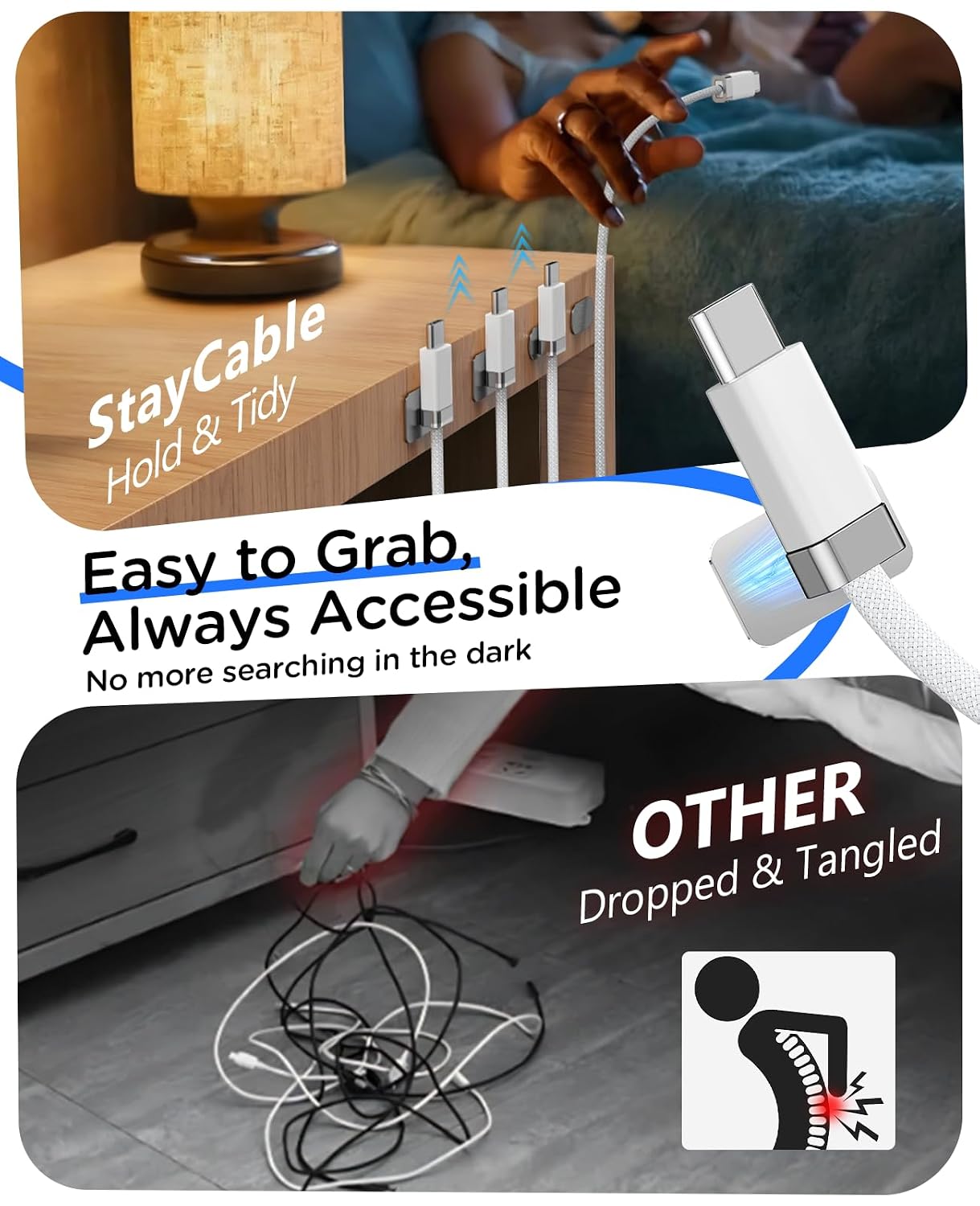 3.3FT 3A 2 17 StayCable USB A to USB C Cable with Built-in Magnetic Holder for Nightstand, Desk and Car, Fast Charging
