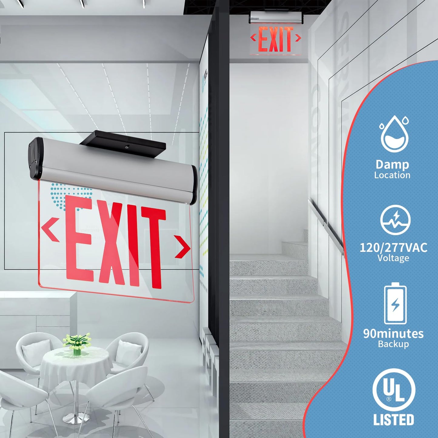 TANLUX Red Exit Signs for Business, LED Edge Lit Exit Sign, UL 924, Hardwired Emergency Exit Lights with Battery Backup, Aluminum Housing with Rotating Acrylic Clear Panel, AC 120/277V, 4 Pack
