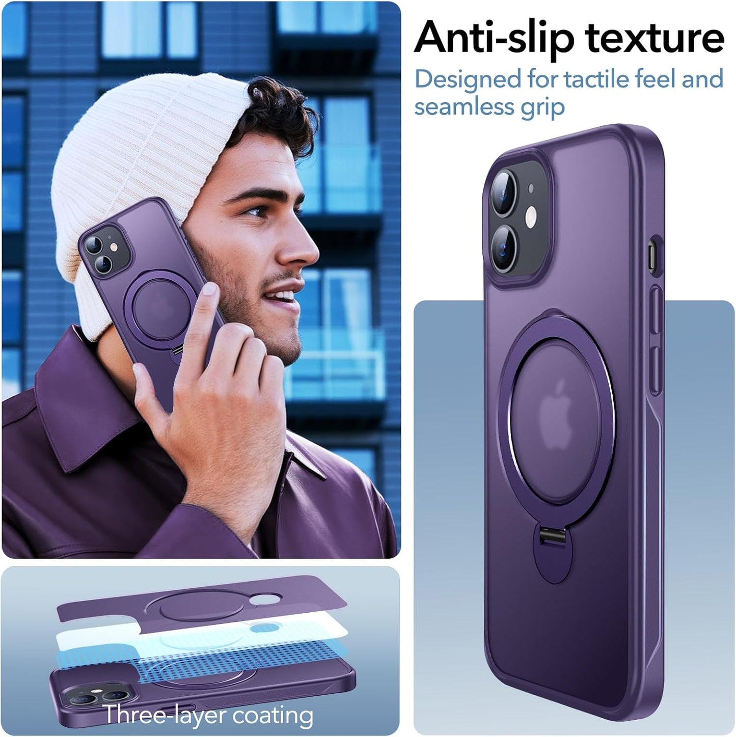 Anqrp 360 12/12 12/12 6.1", All-in-ONE Stand Case for iPhone Pro Case with Rotatable Magnetic Kickstand Ring Holder